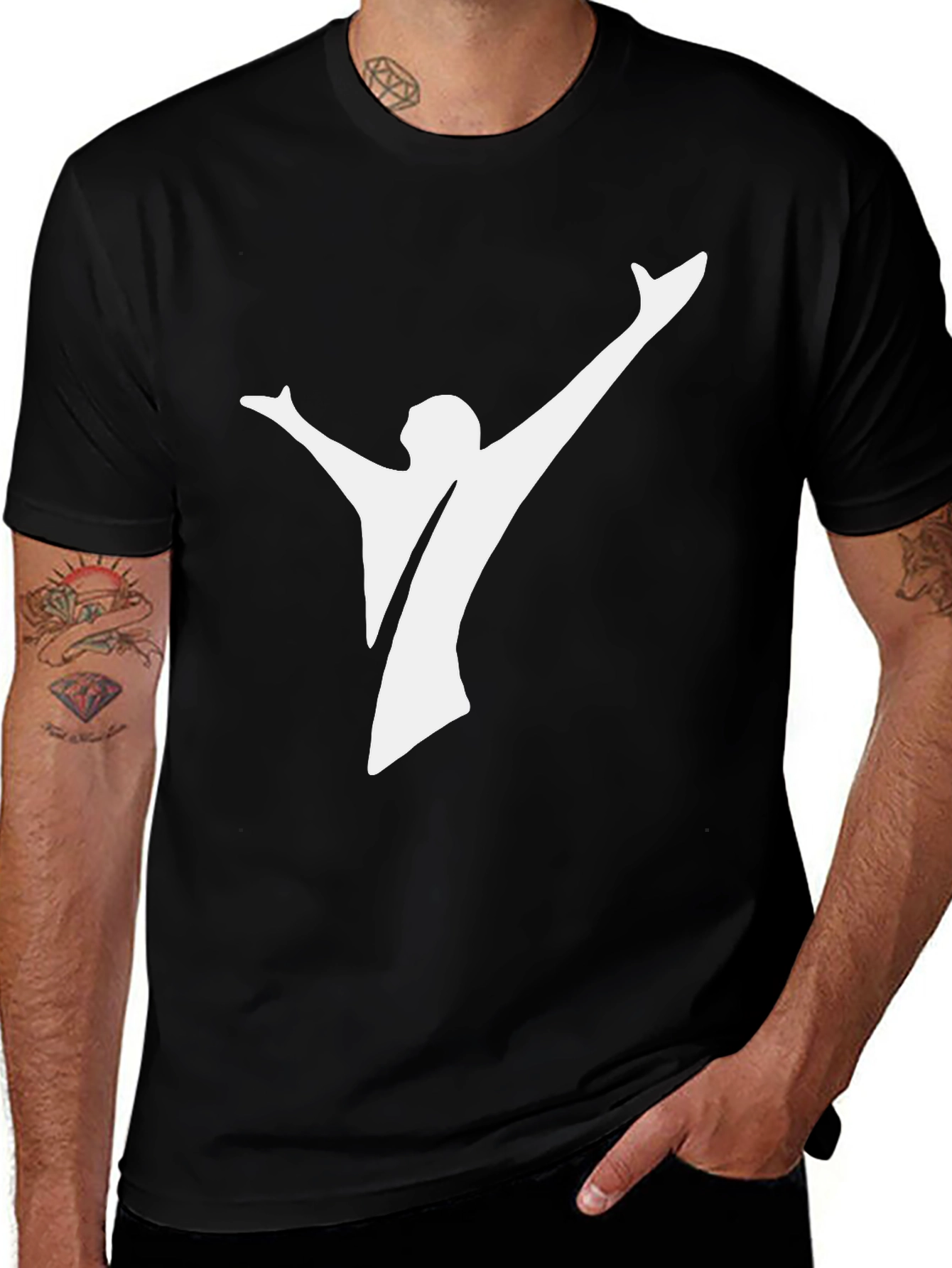 Variant 8 of Black Tee with Abstract White Silhouette Design
