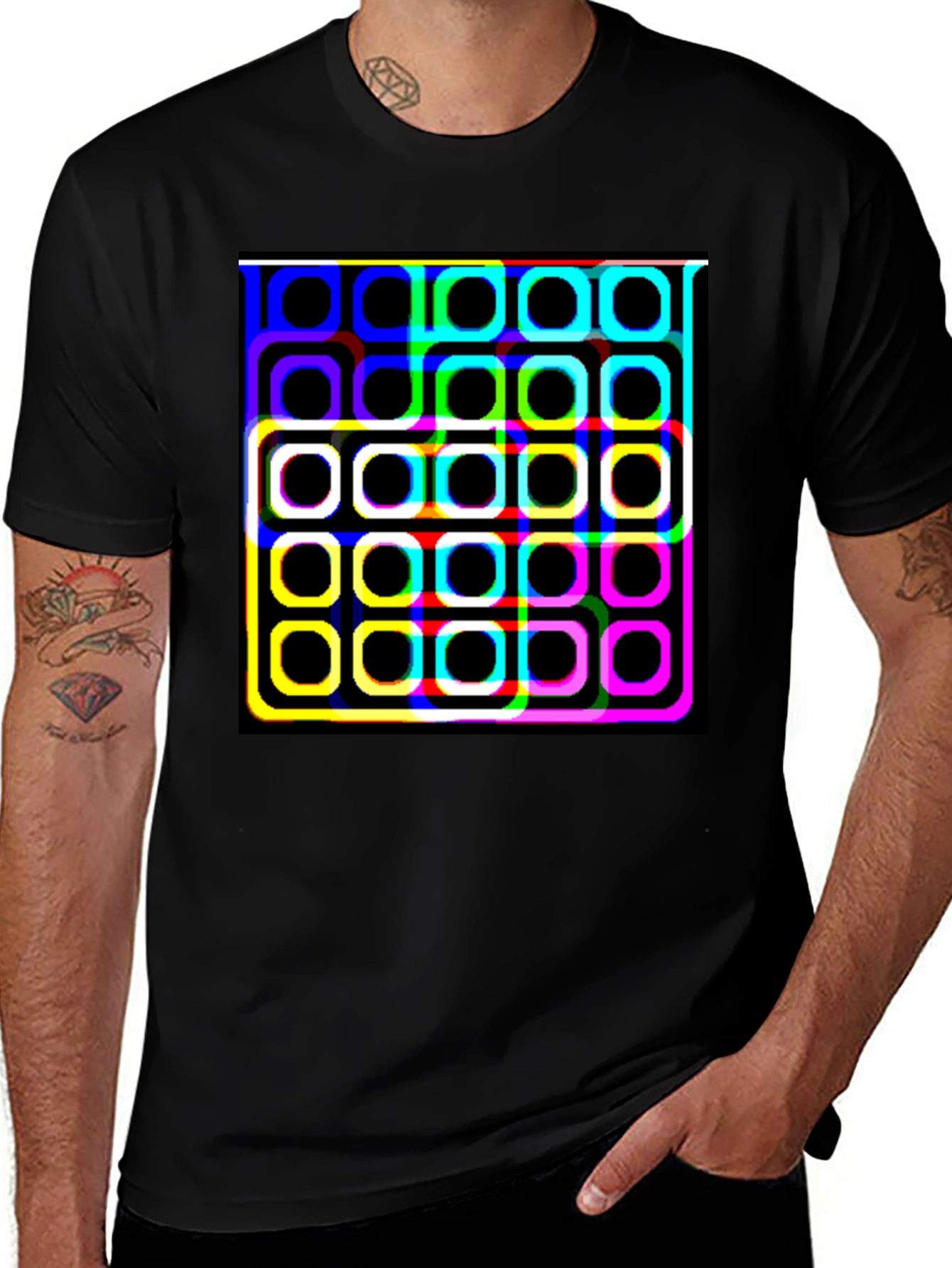 Retro Squares Black T-Shirt