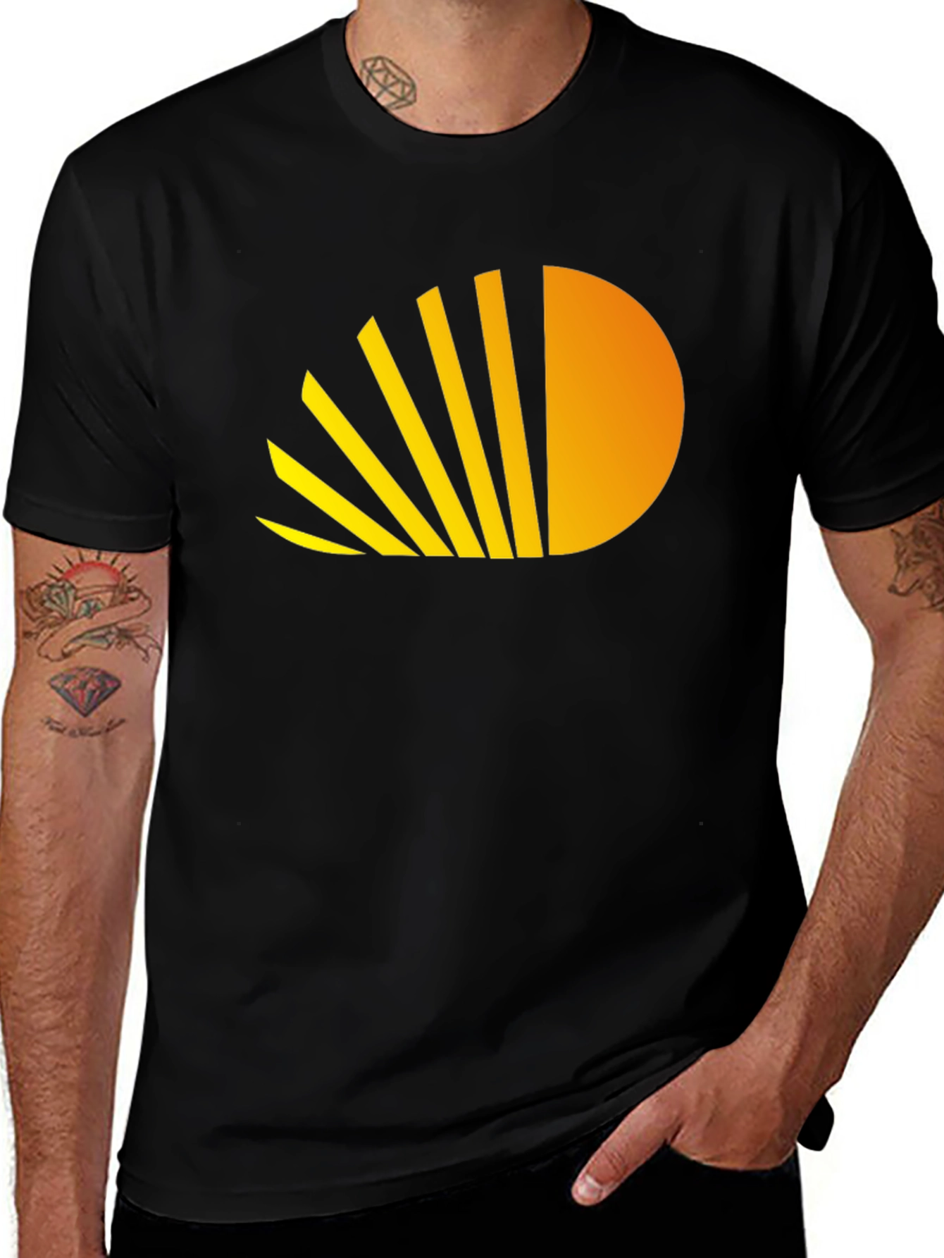 Variant 9 of Sunrise Graphic Tee - Modern Black Cotton T-Shirt