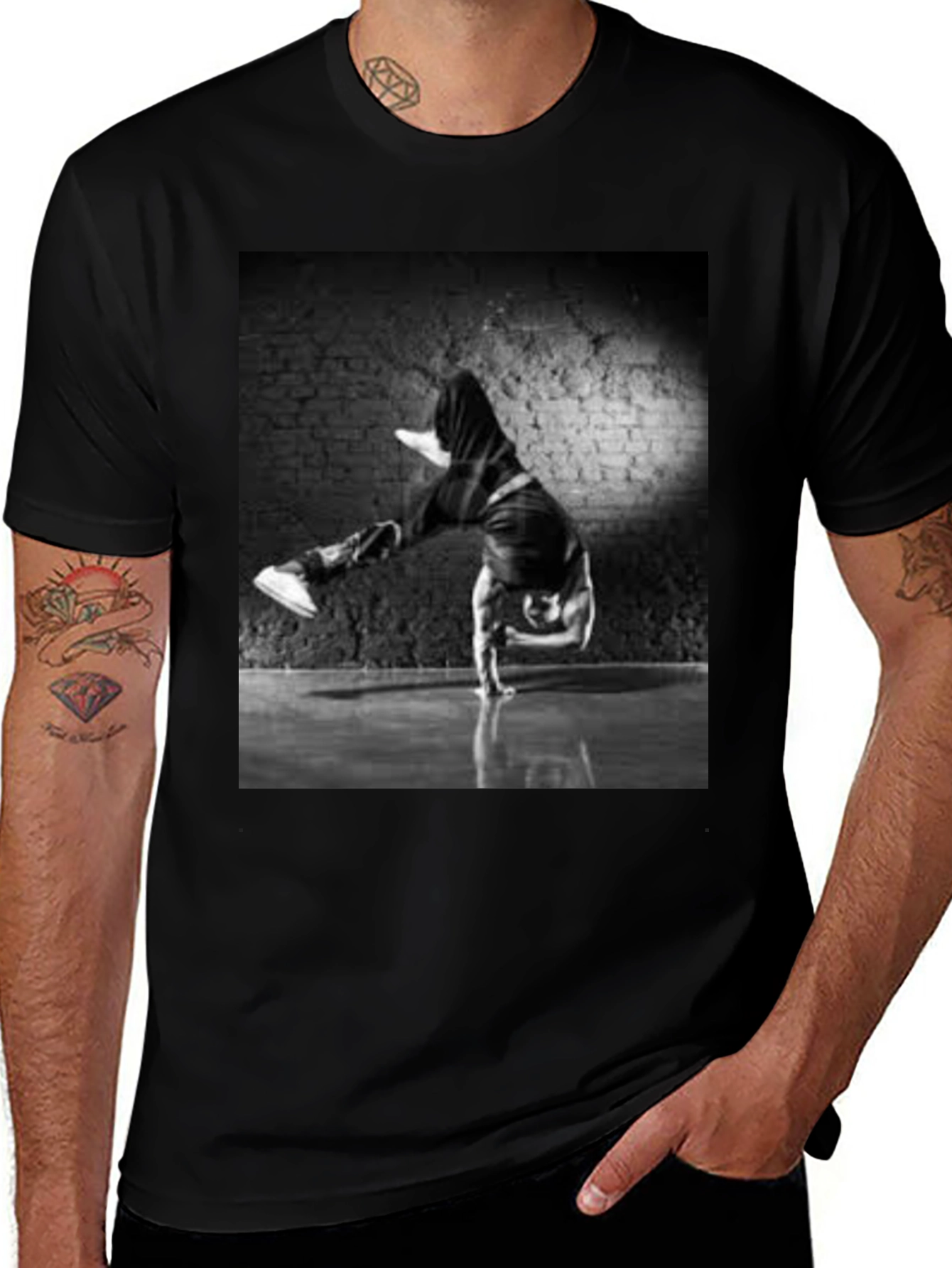 Variant 24 of Cool Black T-Shirt with Breakdancer Graphic
