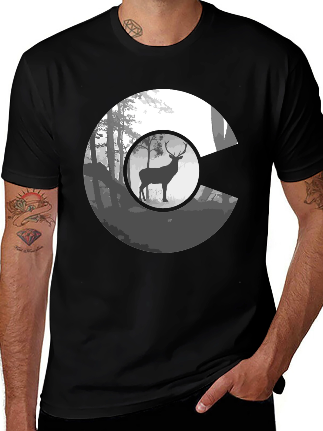 Colorado Elk Forest Graphic Tee - Black