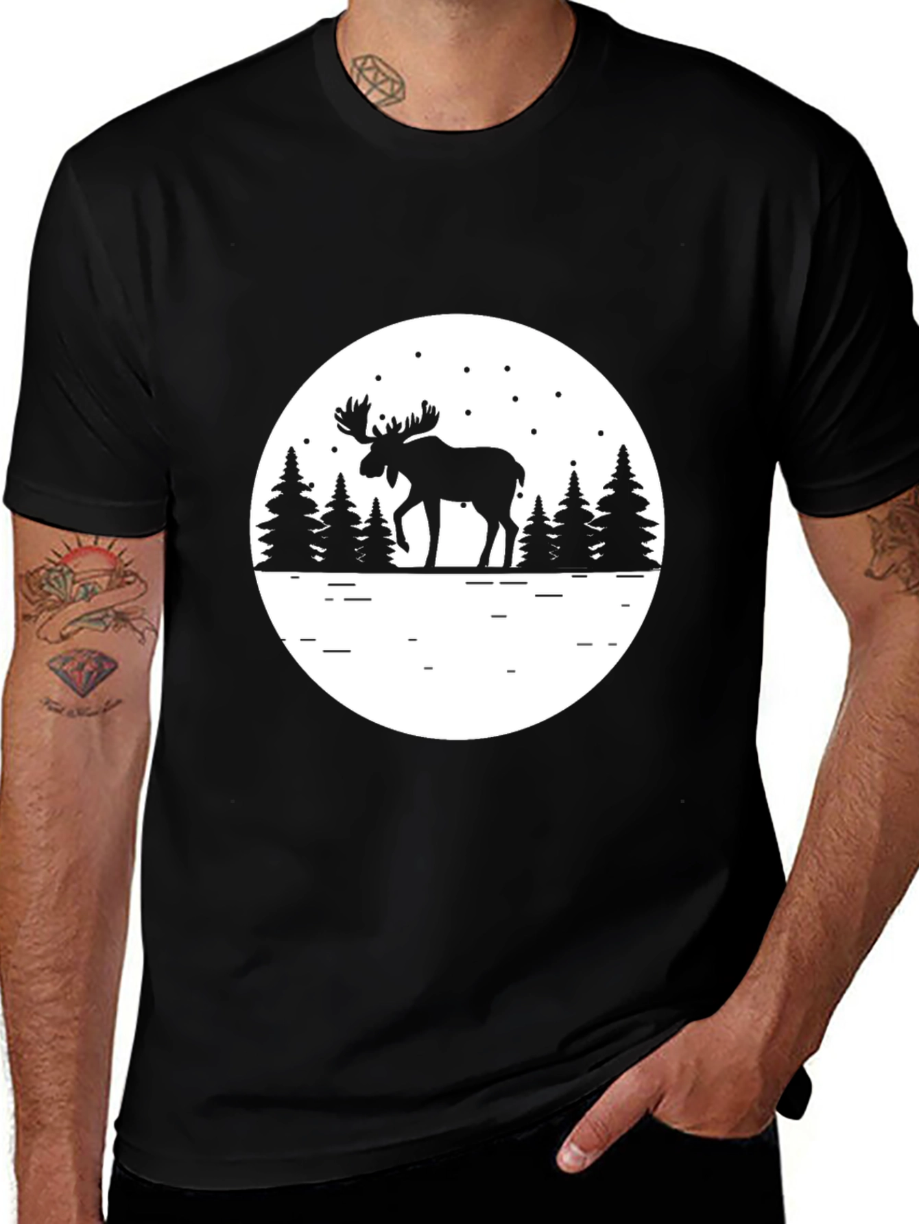 Variant 25 of Moose Silhouette Graphic Tee - Black Cotton Comfort