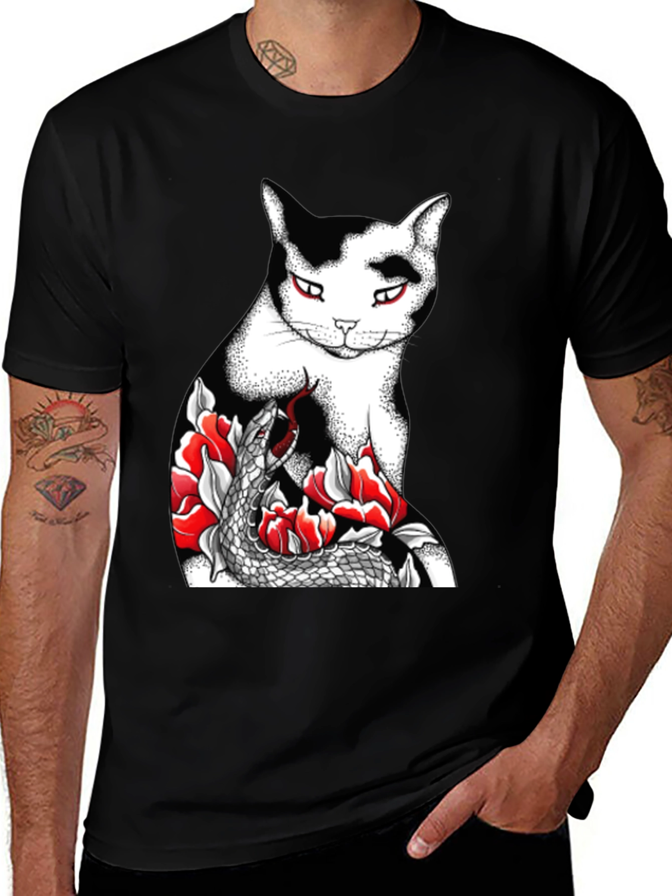 Cat & Snake Graphic Tee - Unique Design!