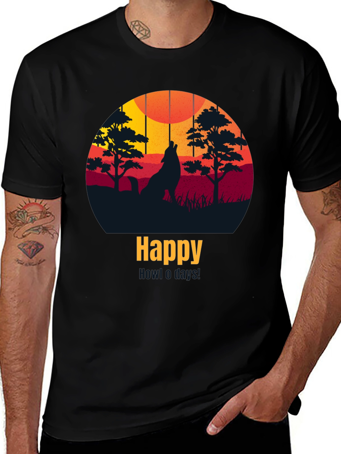 Variant 21 of Happy Howling Wolf Sunset Tee