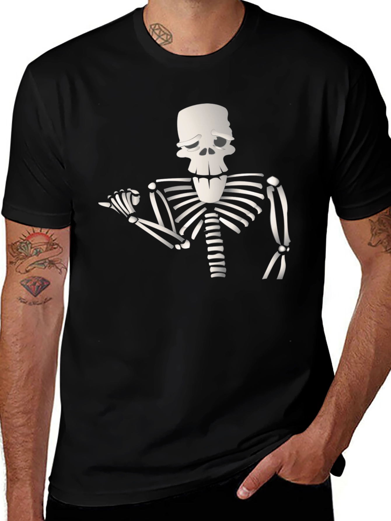 Black Humorous Skeleton Graphic Tee - Black main image