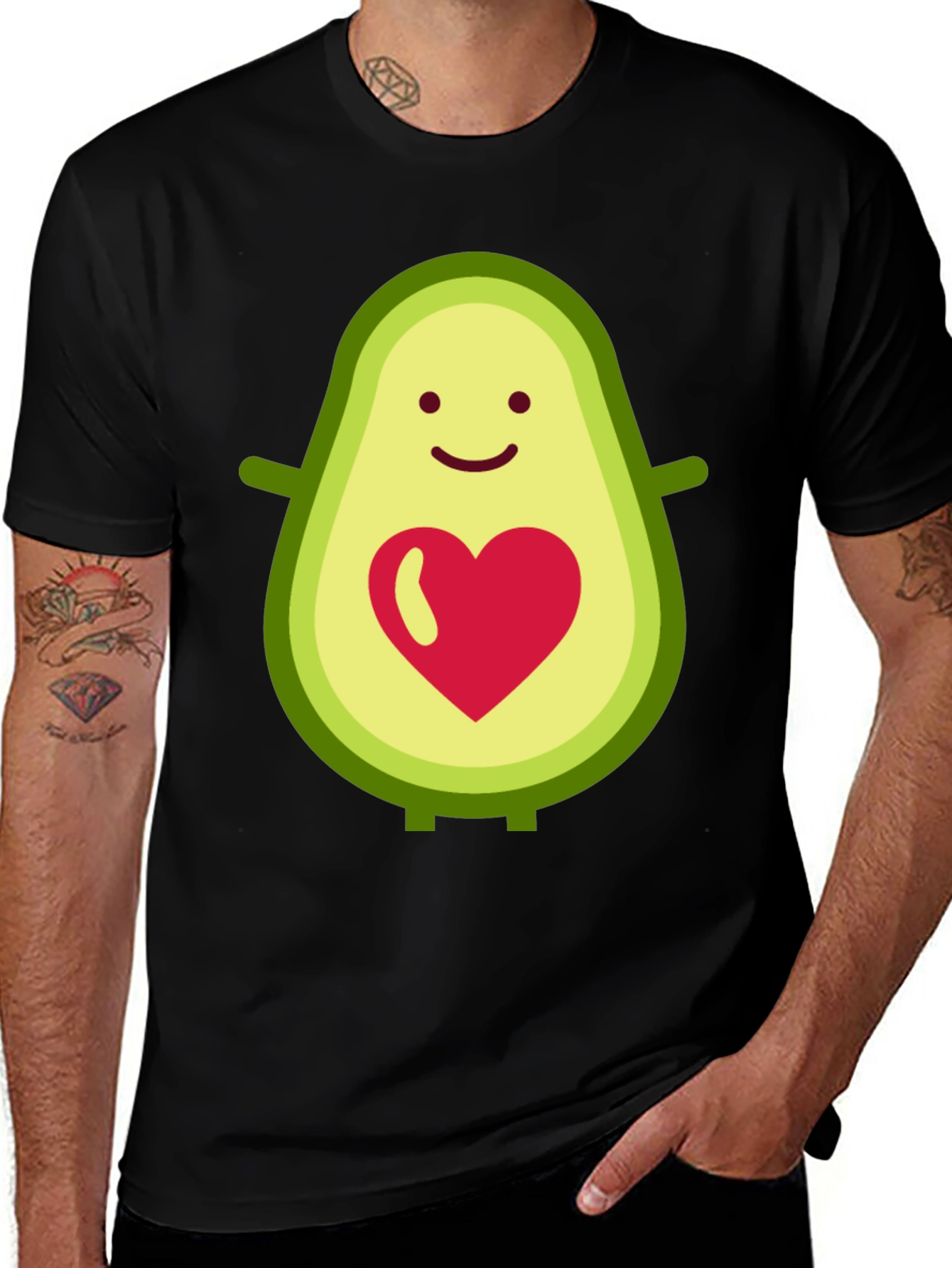 Variant 19 of Cute Avocado Heart Graphic Tee - Black Cotton