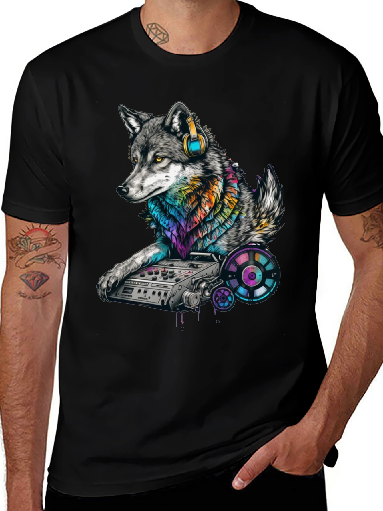 Variant 28 of DJ Wolf Graphic T-Shirt - Cool Music Lover Tee