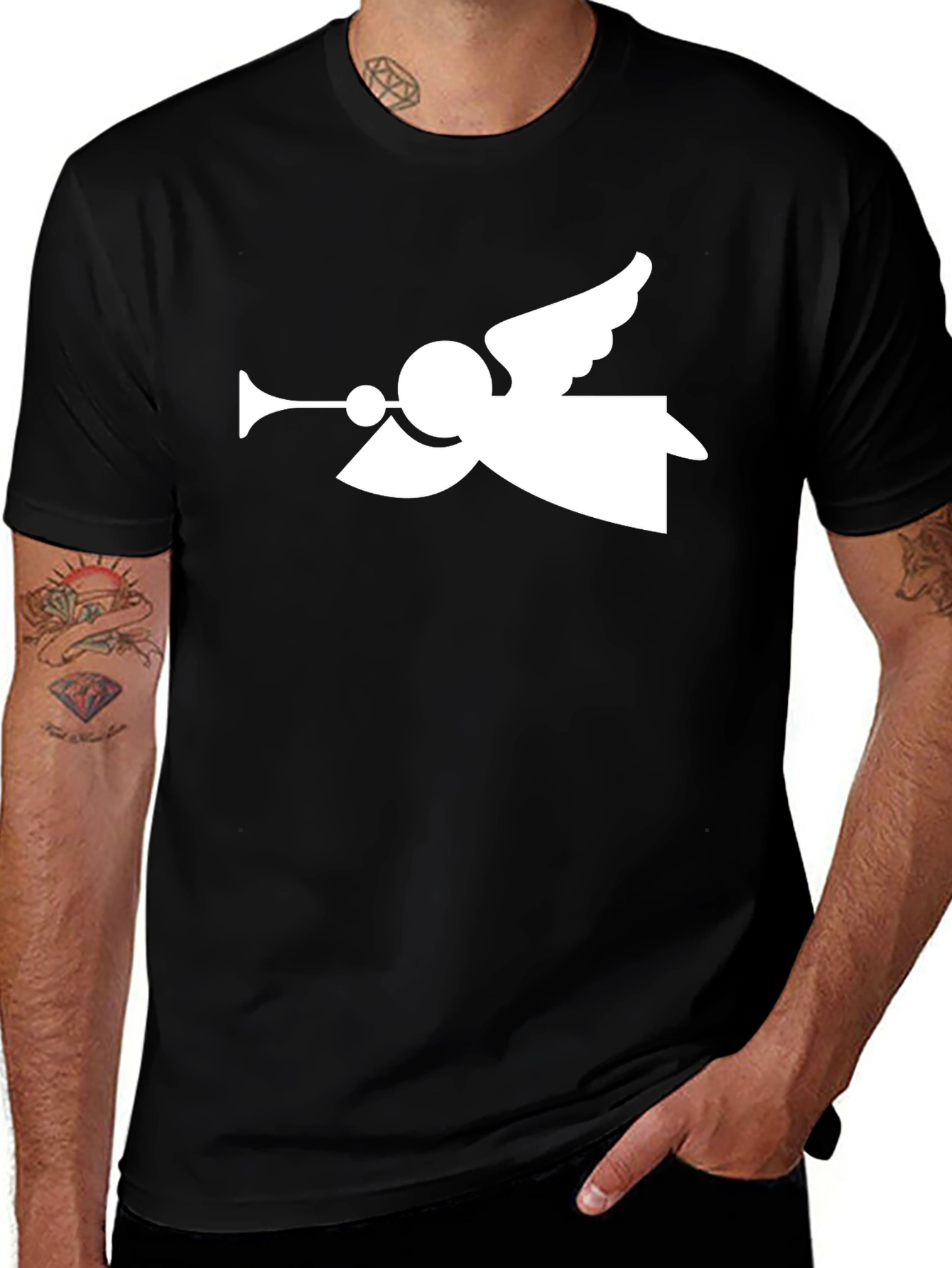 Variant 15 of Angel Trumpet Graphic Tee - Stylish Black T-Shirt