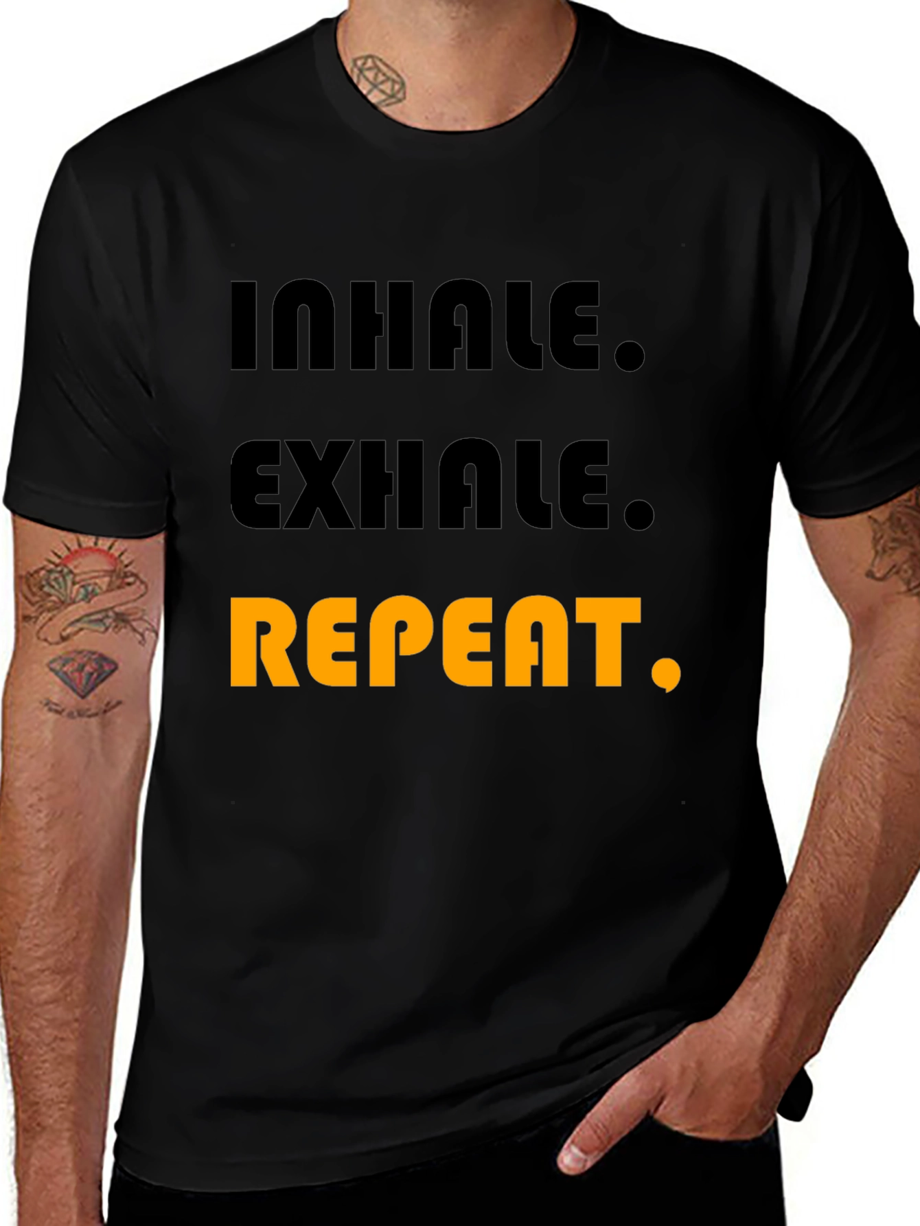 Inhale Exhale Repeat Graphic T-Shirt - Black