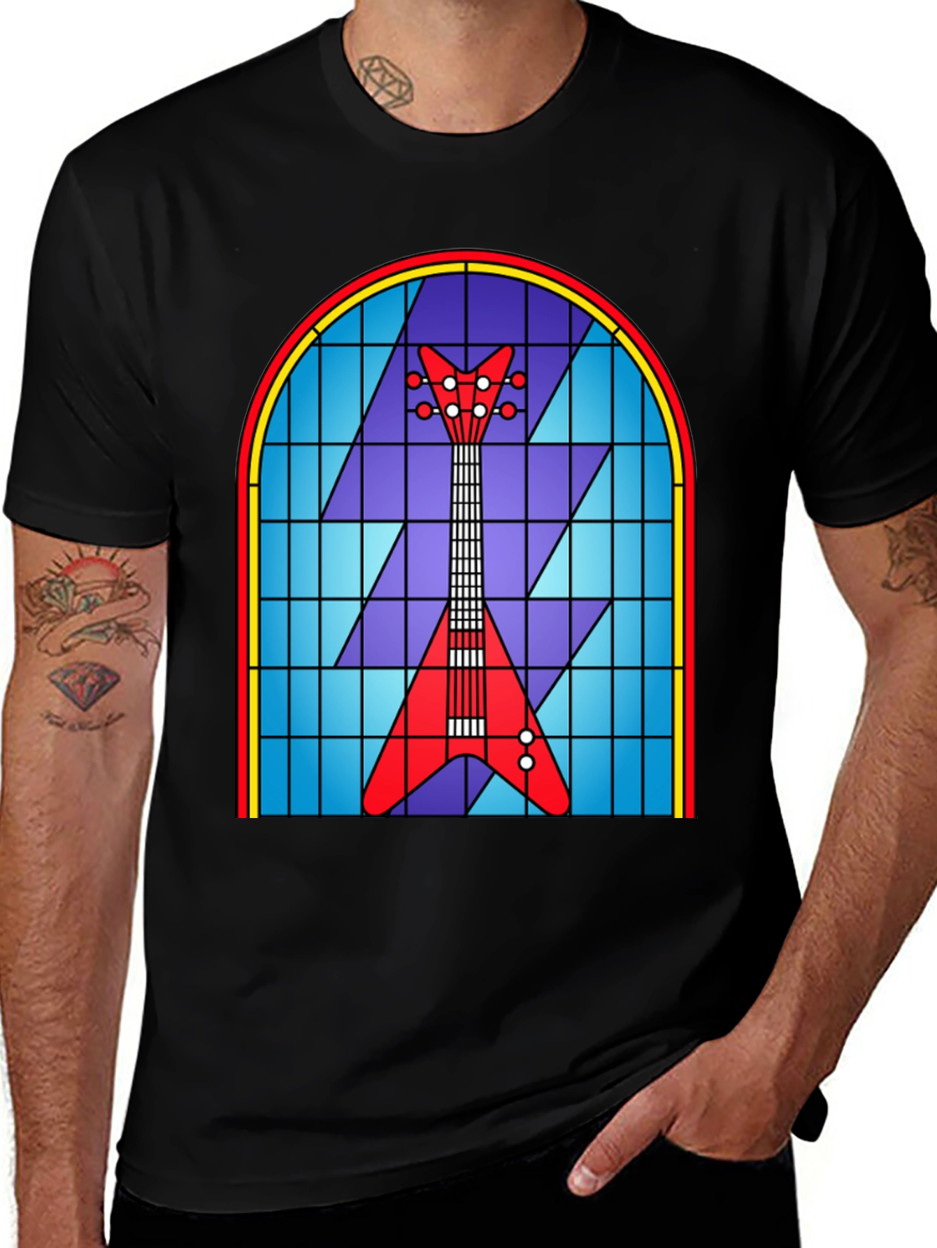 Variant 17 of Stained Glass Guitar Graphic Tee