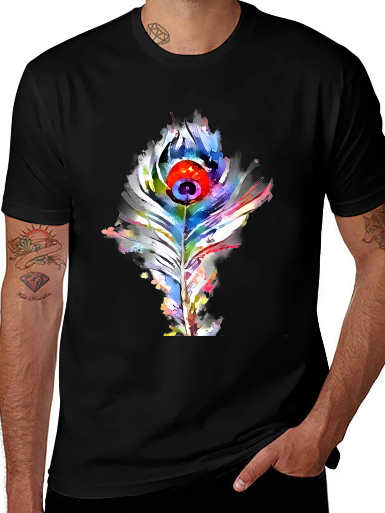 Variant 9 of Watercolor Peacock Feather Graphic Tee