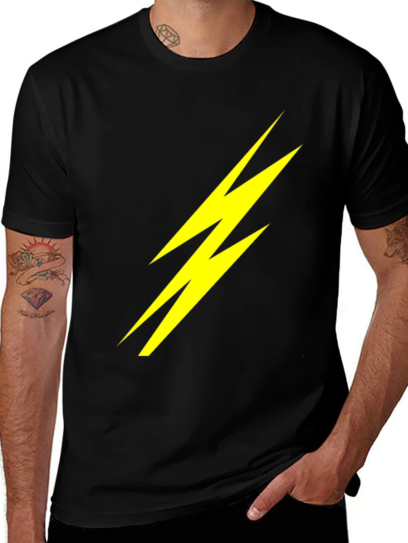 Variant 21 of Lightning Bolt Graphic Tee - Bold Black Cotton T-Shirt