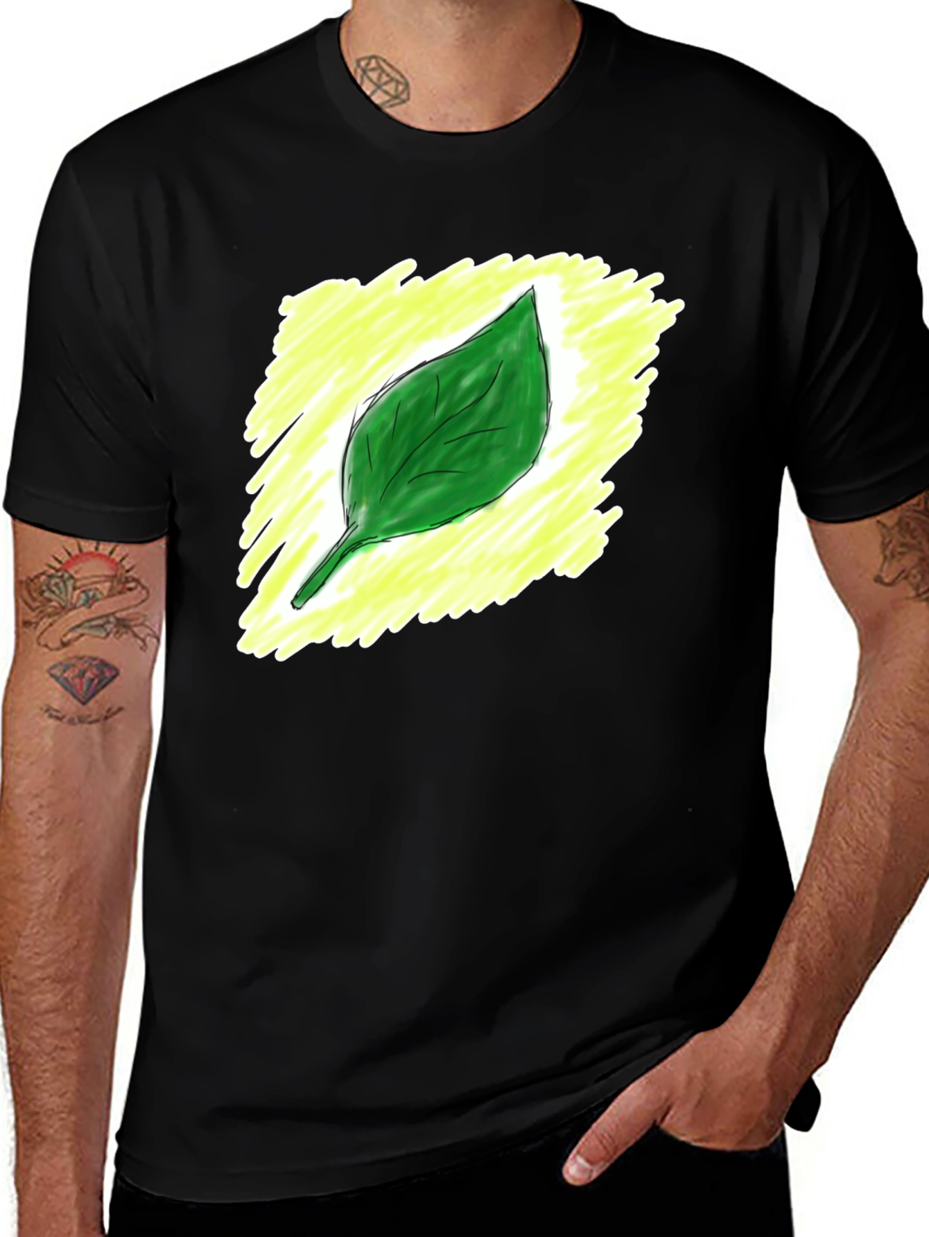 Variant 11 of Leaf Graphic Black T-Shirt - Nature Inspired Style