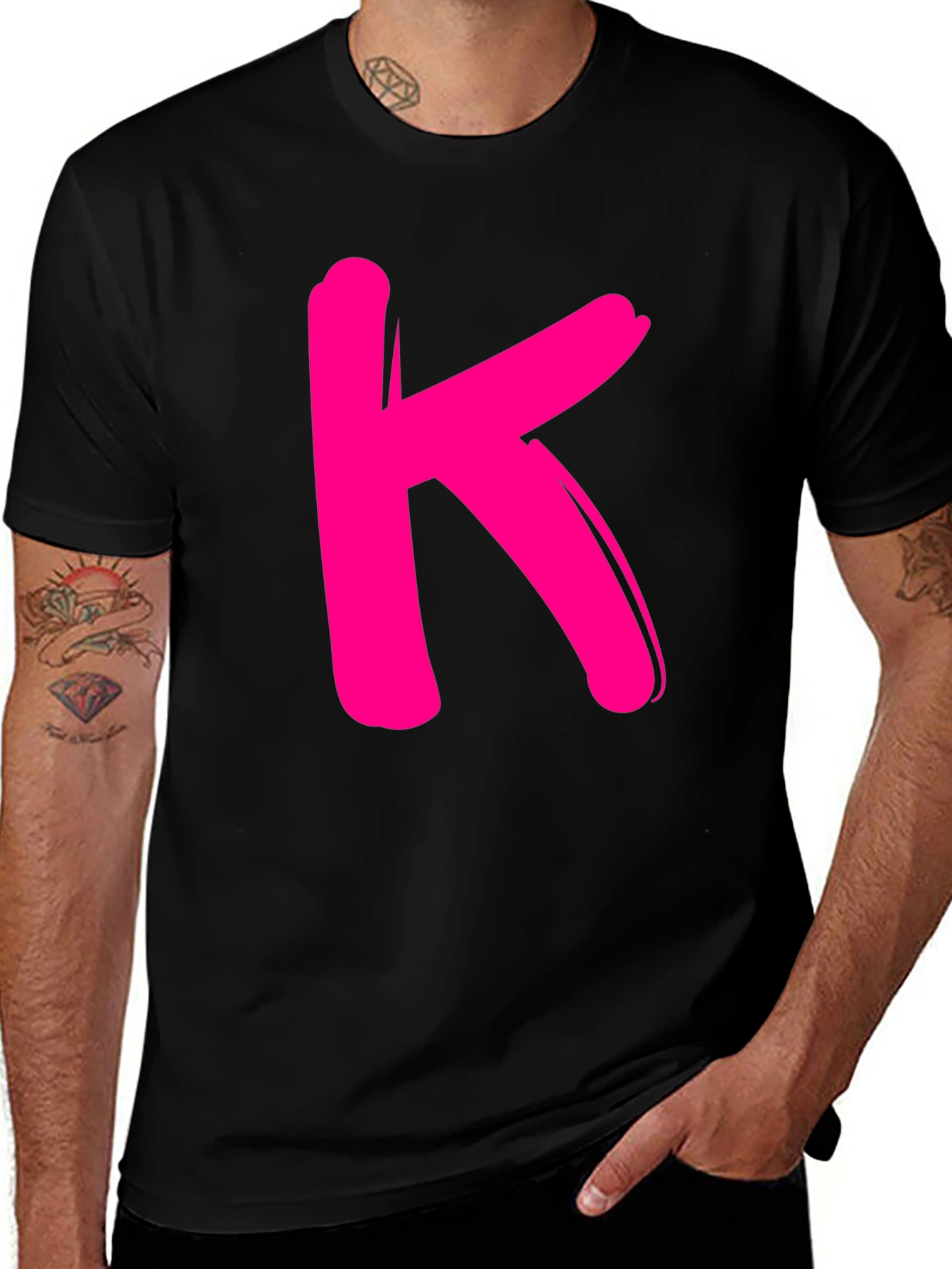 Variant 19 of Bold 'K' Graphic Tee - Black Cotton Casual Shirt