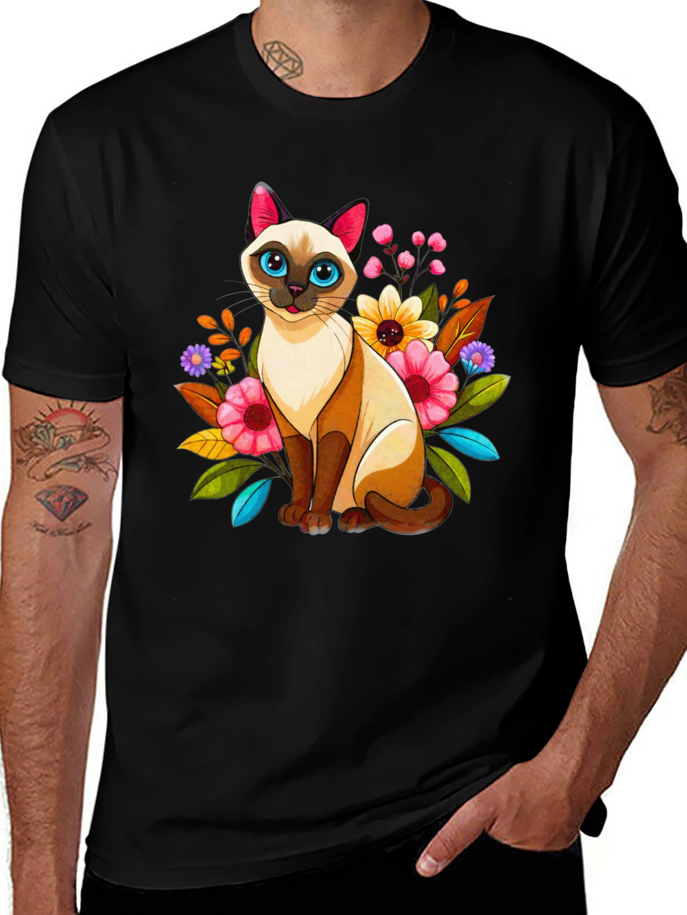 Variant 23 of Floral Cat Graphic Tee - Unique Design