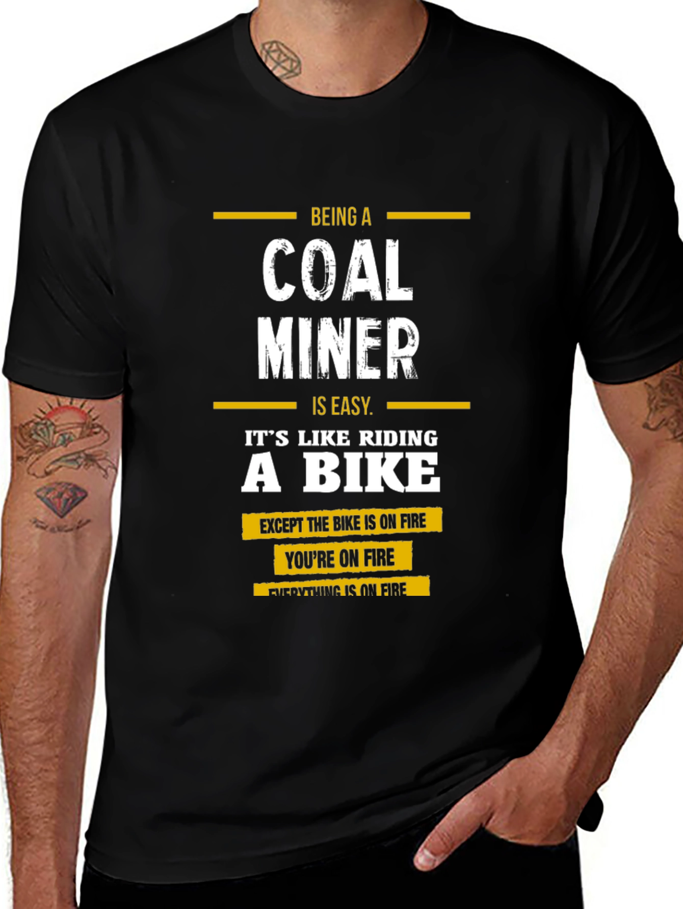 Variant 18 of Coal Miner T-Shirt - Riding a Bike on Fire