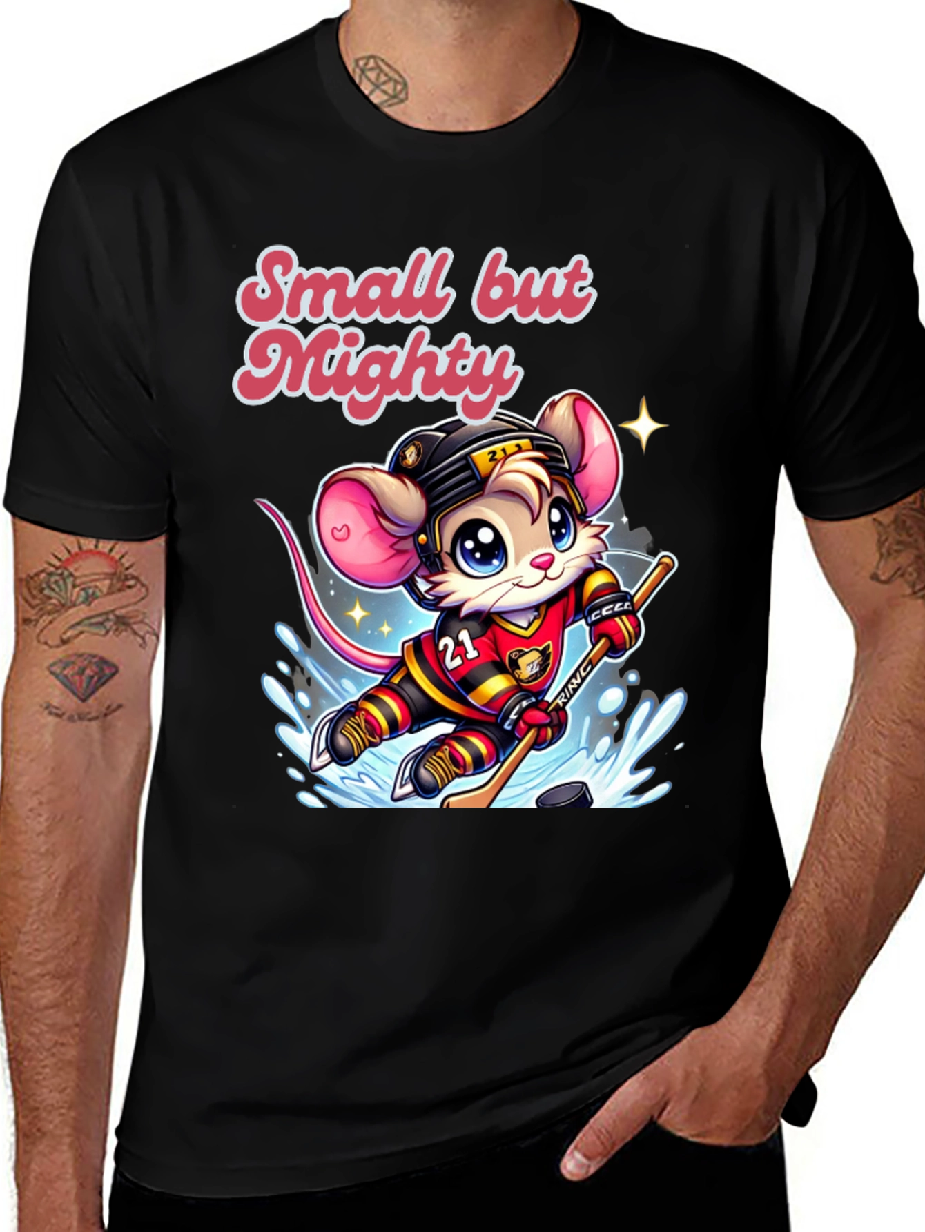 Variant 4 of Small But Mighty Hockey Mouse T-Shirt