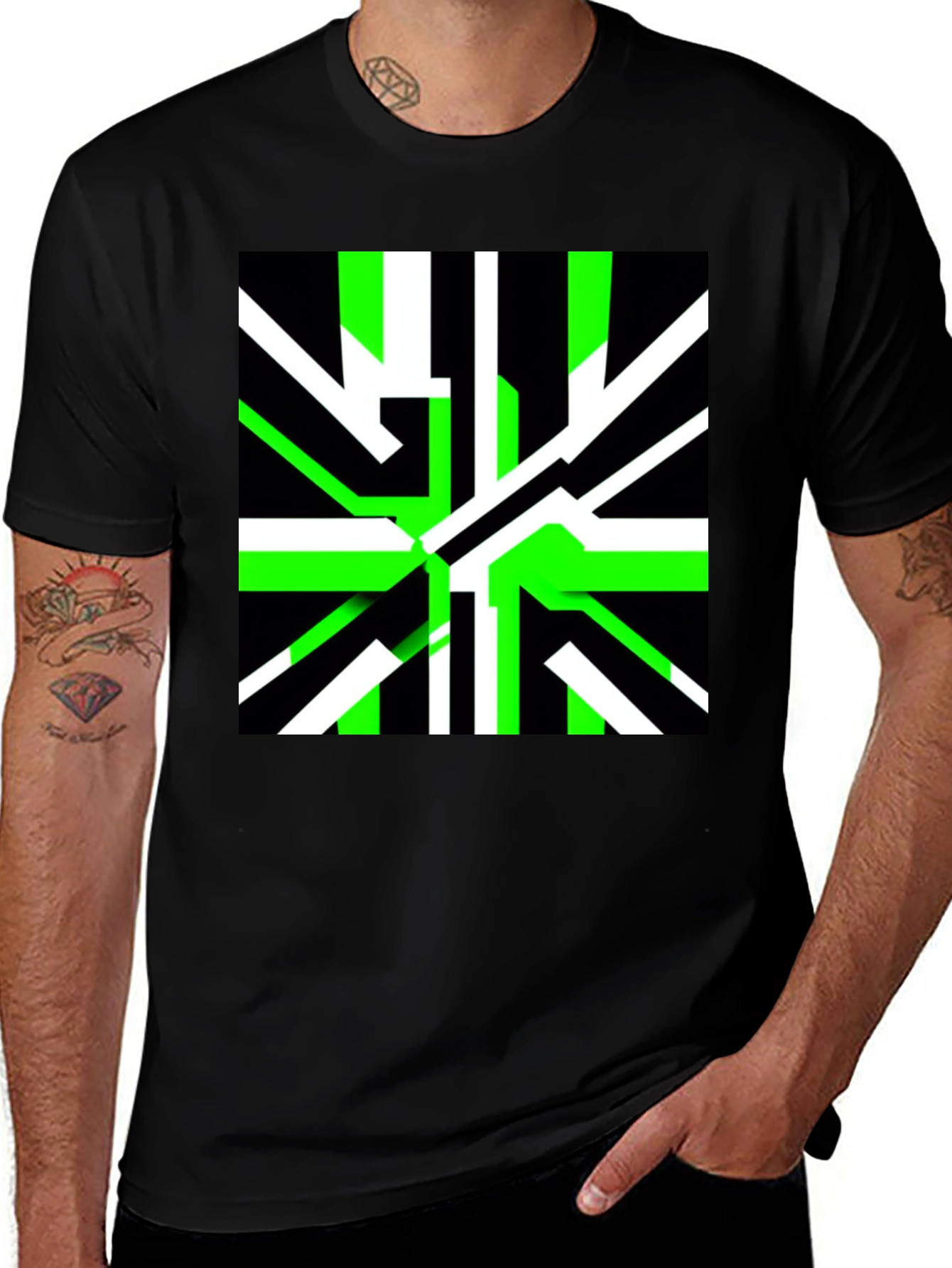 Variant 13 of Abstract Geometric T-Shirt - Green, White, Black