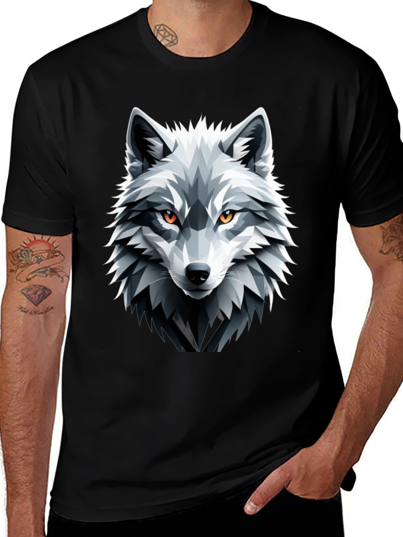 Geometric Wolf Graphic Tee - Bold Black