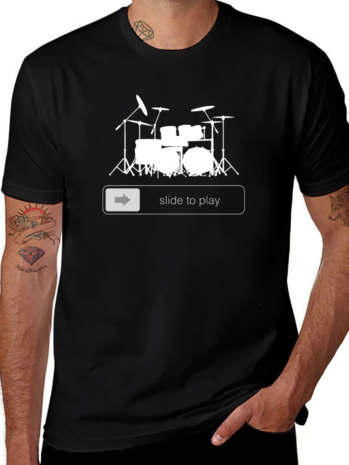 Variant 24 of Drum Set Slide To Play Black T-Shirt