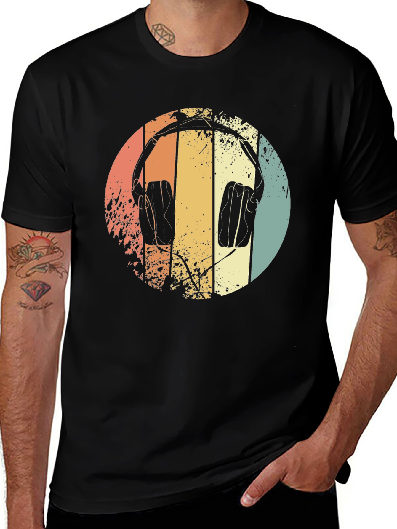 Variant 24 of Retro Headphones Graphic Tee - Black Cotton T-Shirt