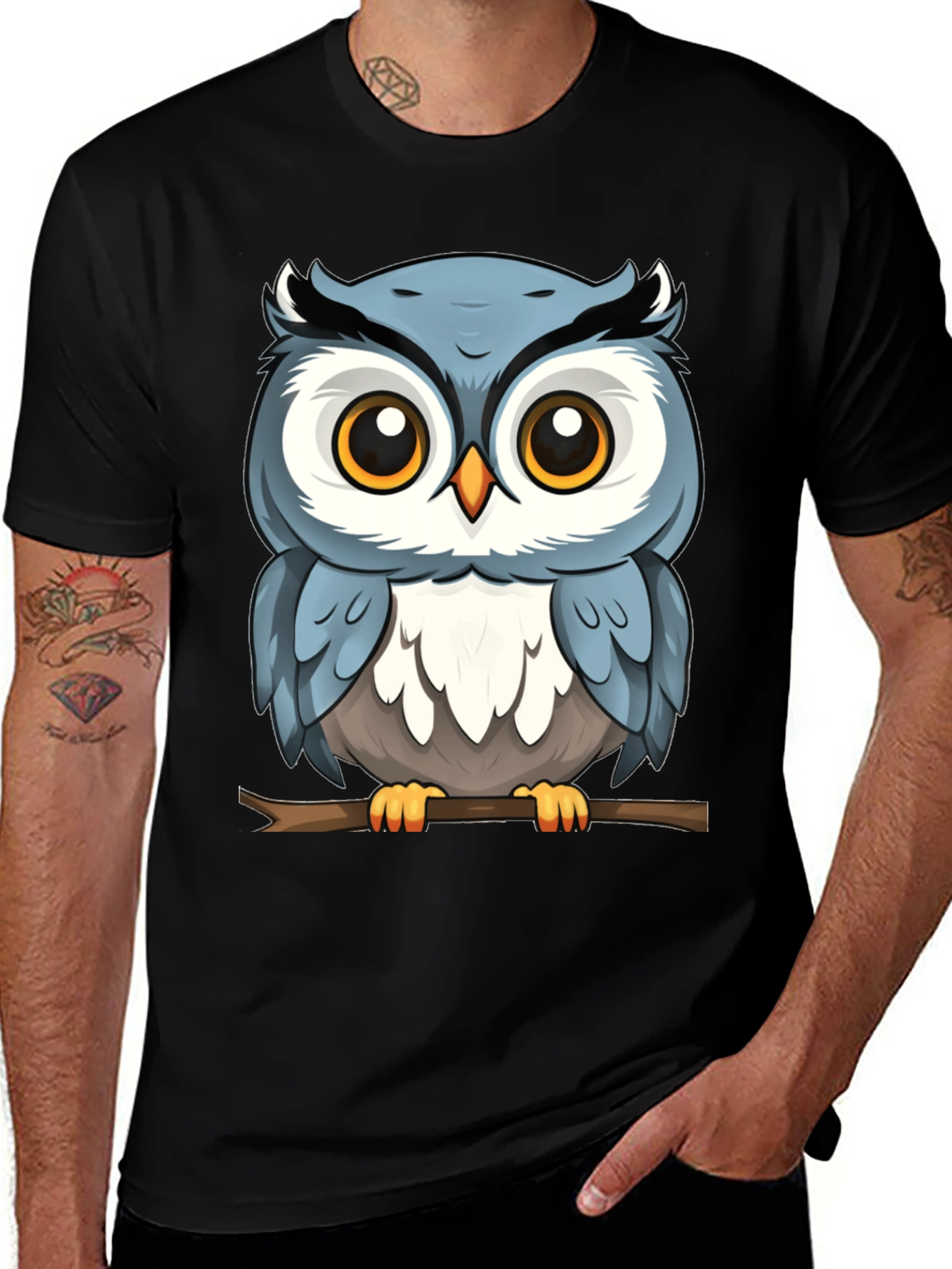 Variant 26 of Cute Owl Graphic T-Shirt - Men's Black Tee