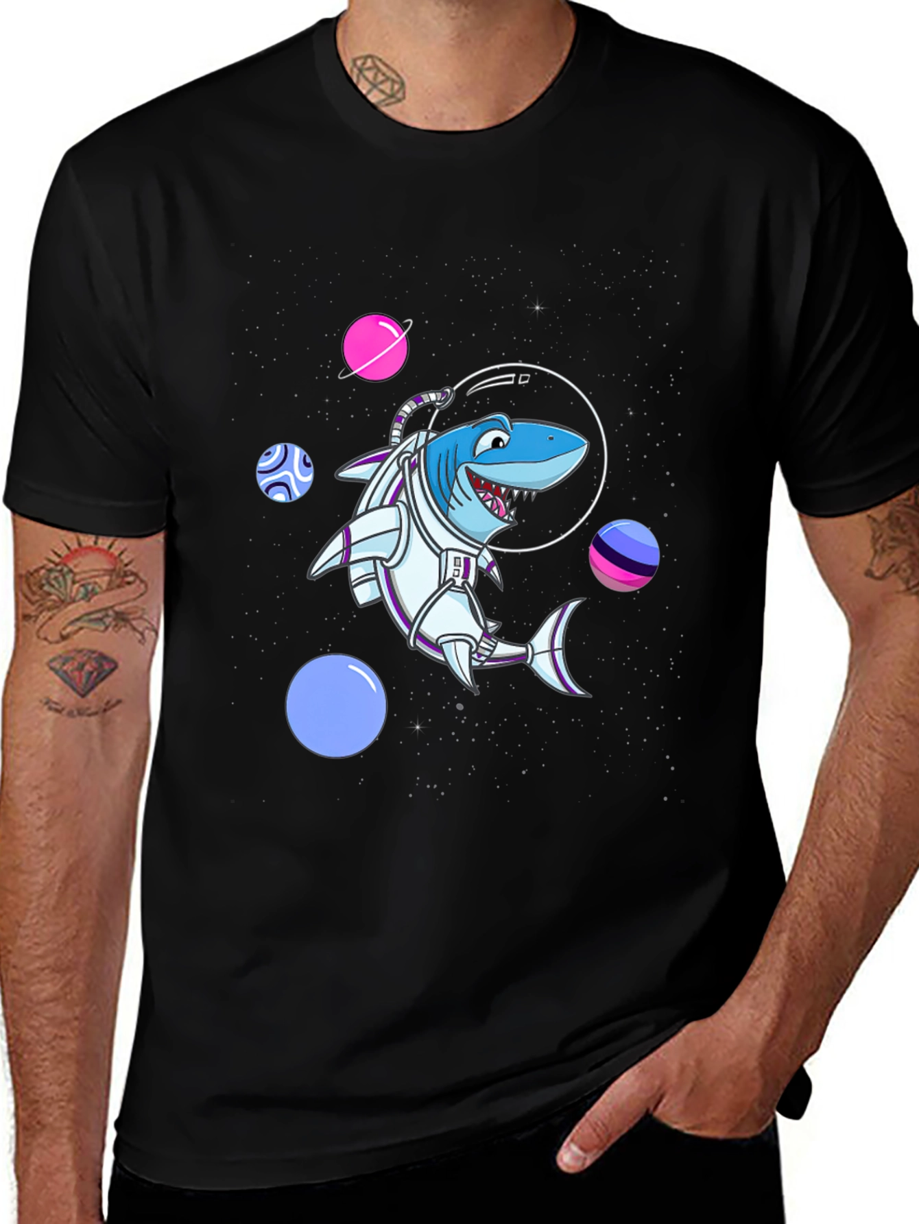 Variant 7 of Shark Astronaut T-Shirt - Space Adventure Design