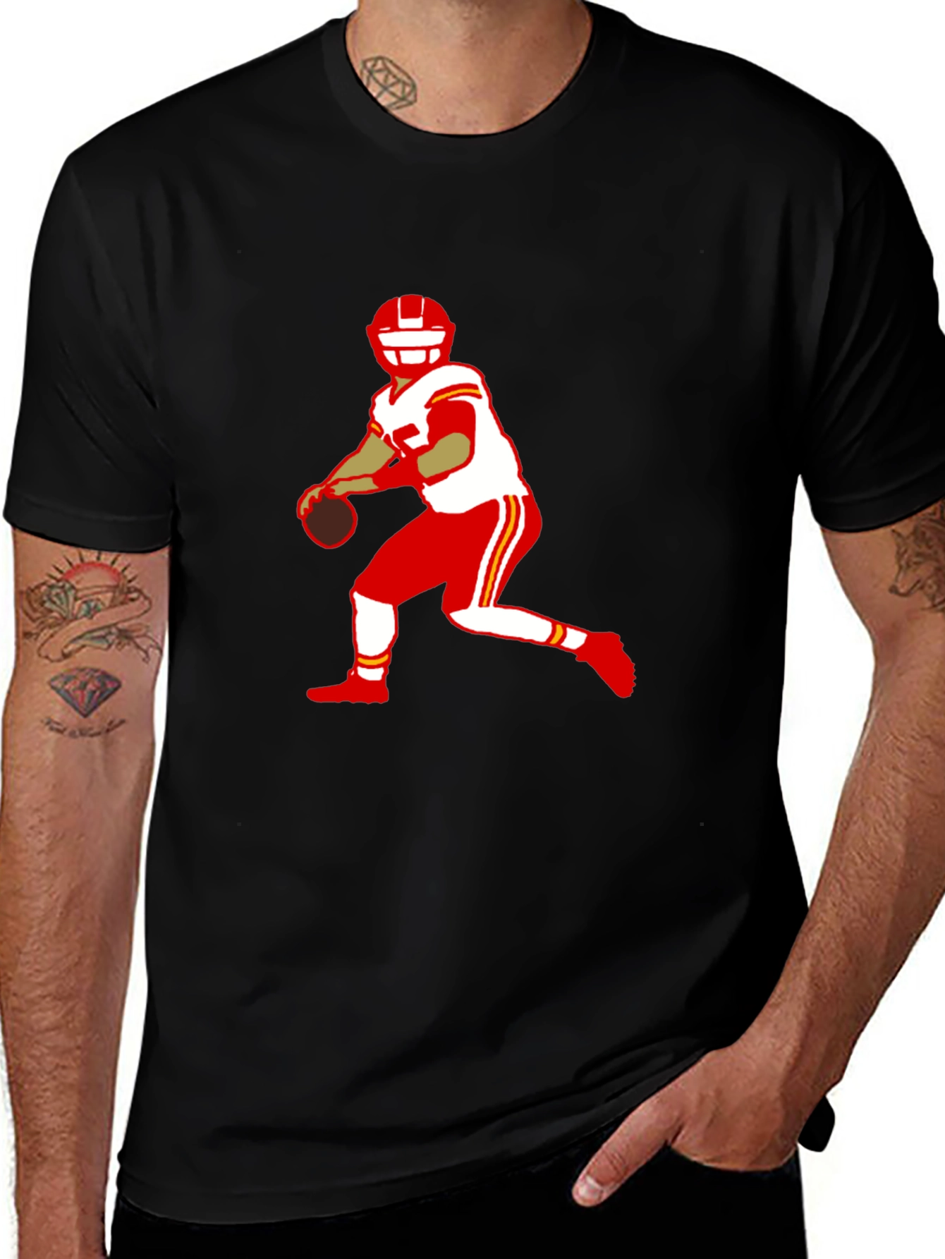 Variant 5 of Football Player Graphic T-Shirt - Black Cotton Tee