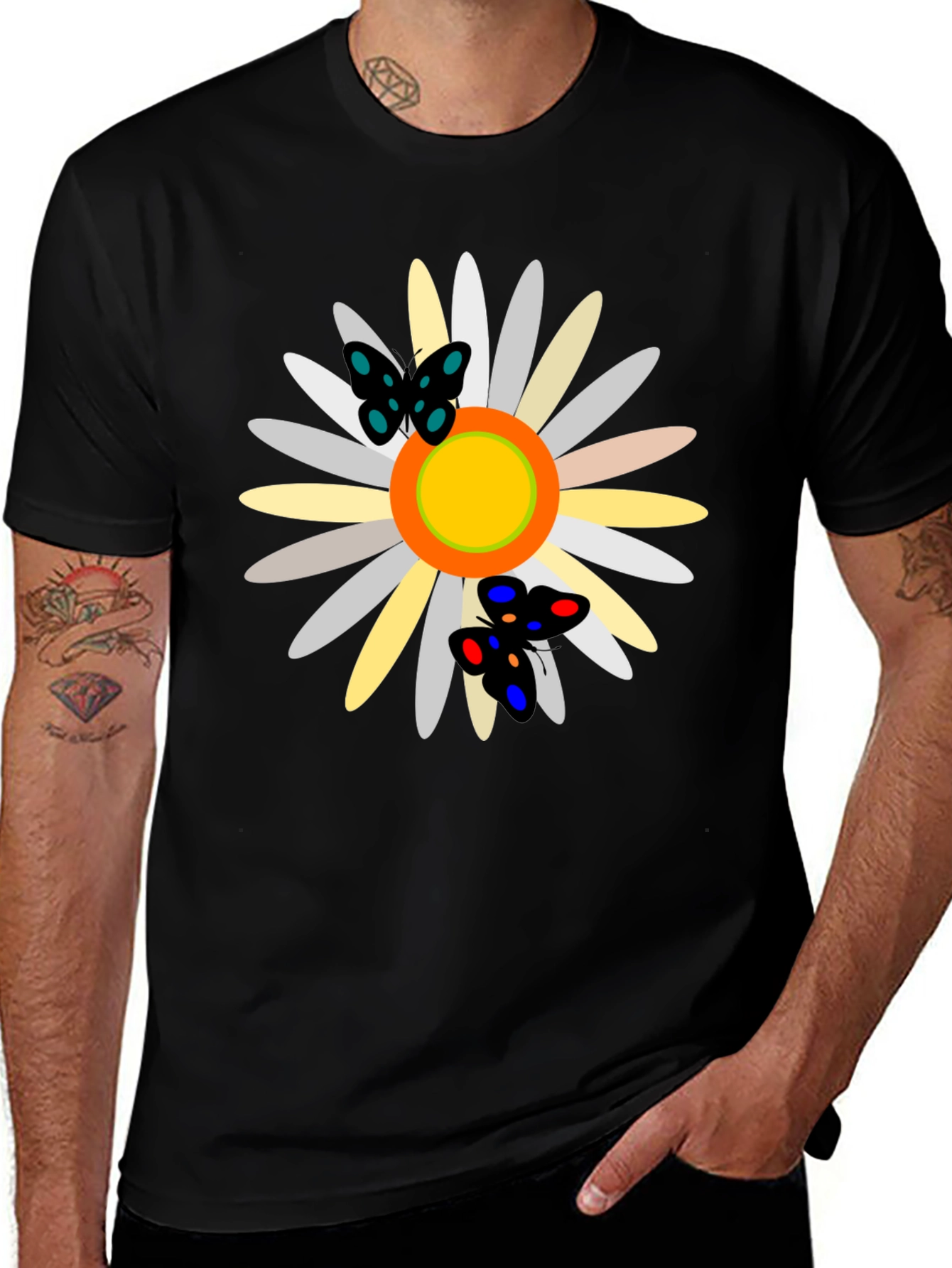 Variant 11 of Black T-Shirt with Daisy and Butterflies