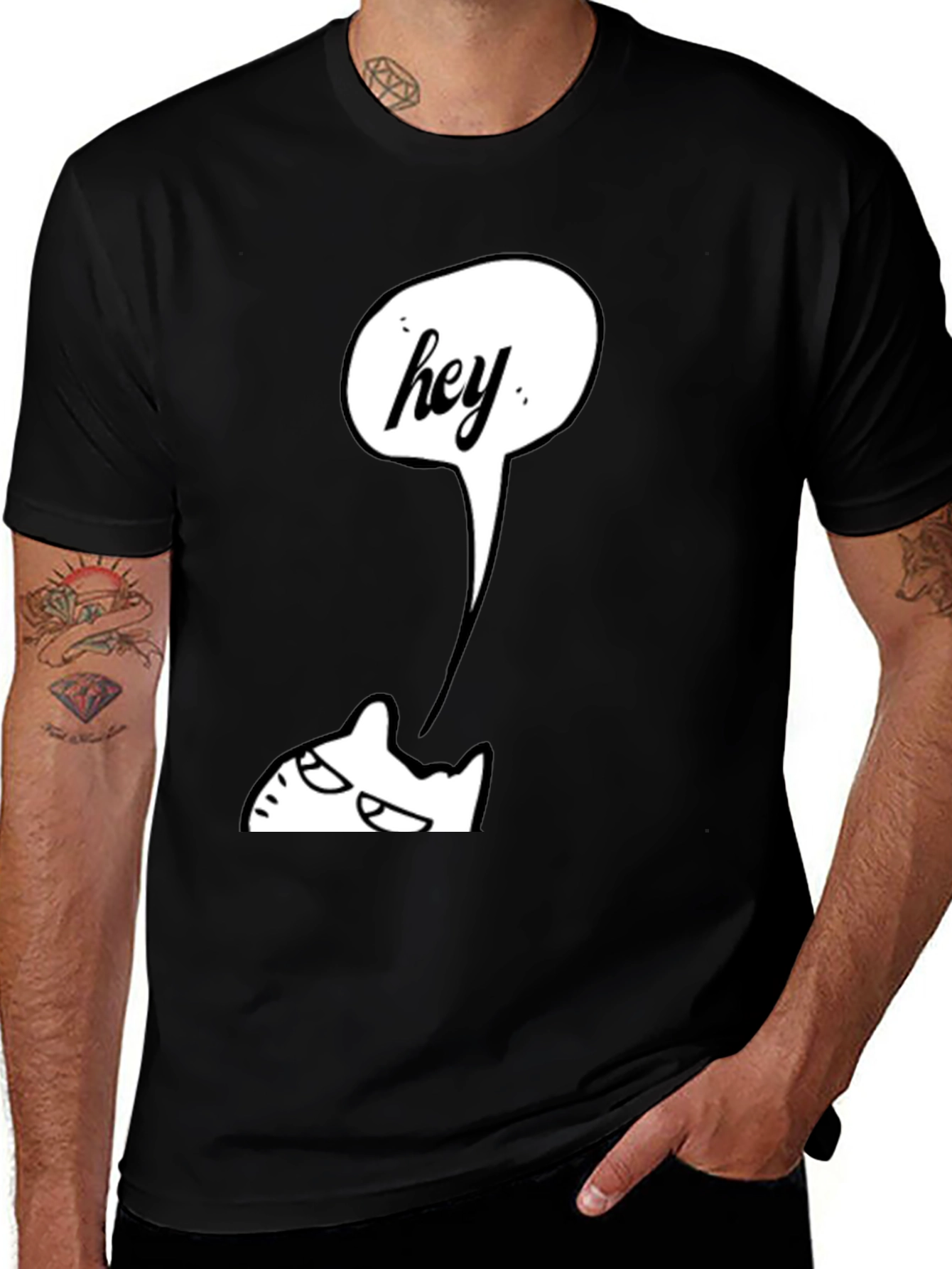 Variant 10 of Hey Cat Graphic T-Shirt - Cool Casual Tee