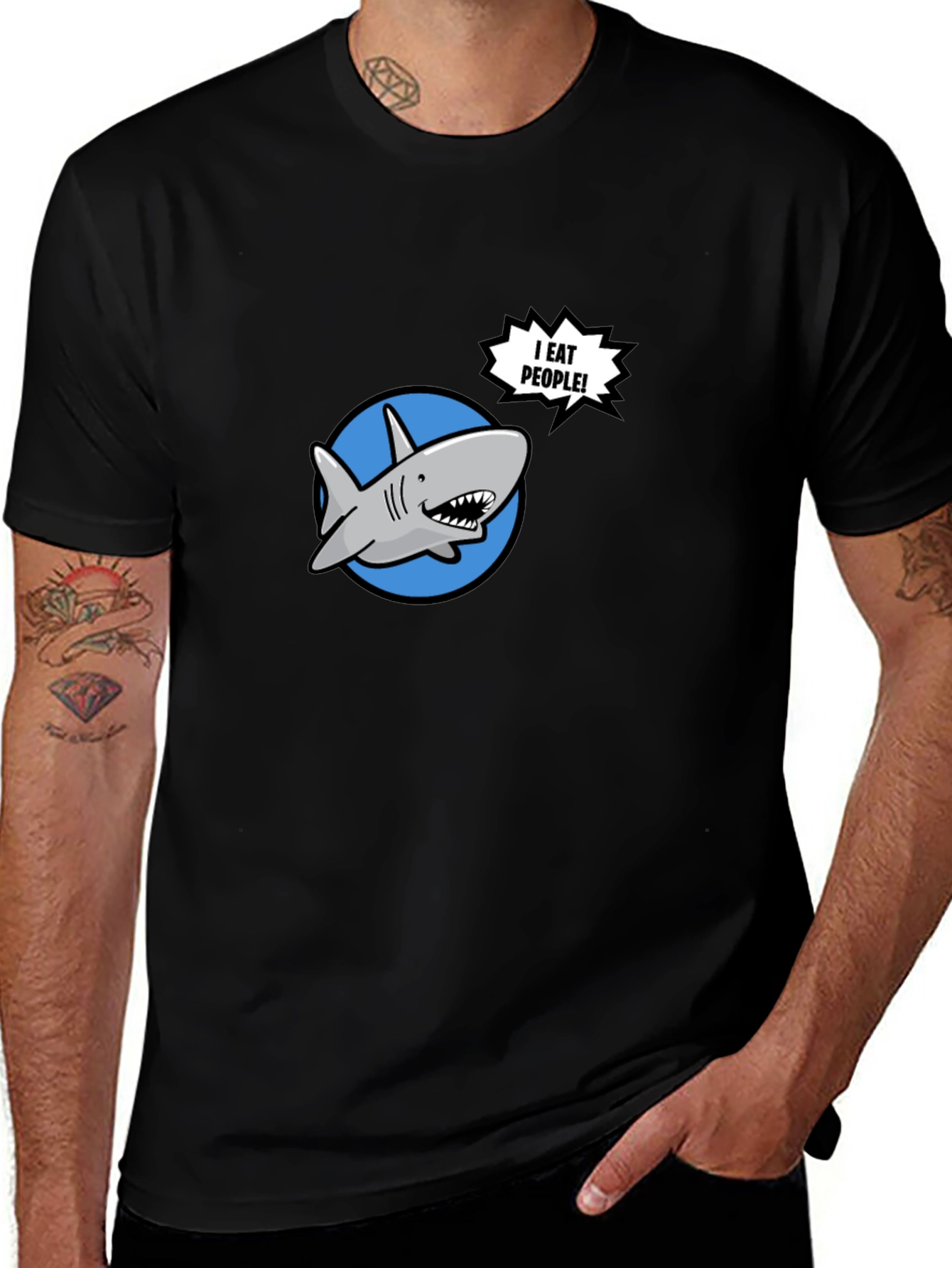 Variant 17 of Funny "I Eat People" Shark Graphic Black T-Shirt