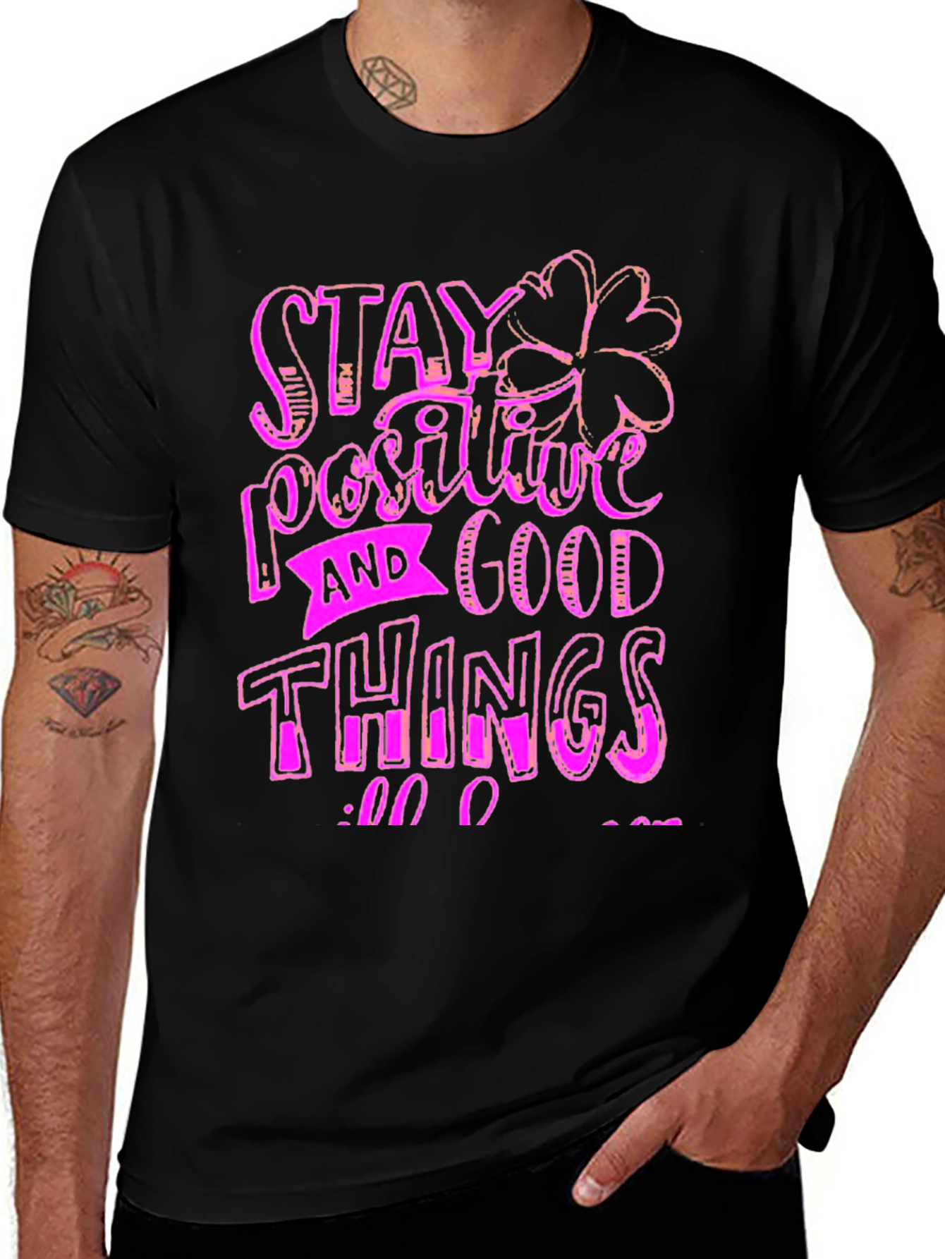 Variant 8 of Stay Positive Graphic Tee - Black Cotton Blend