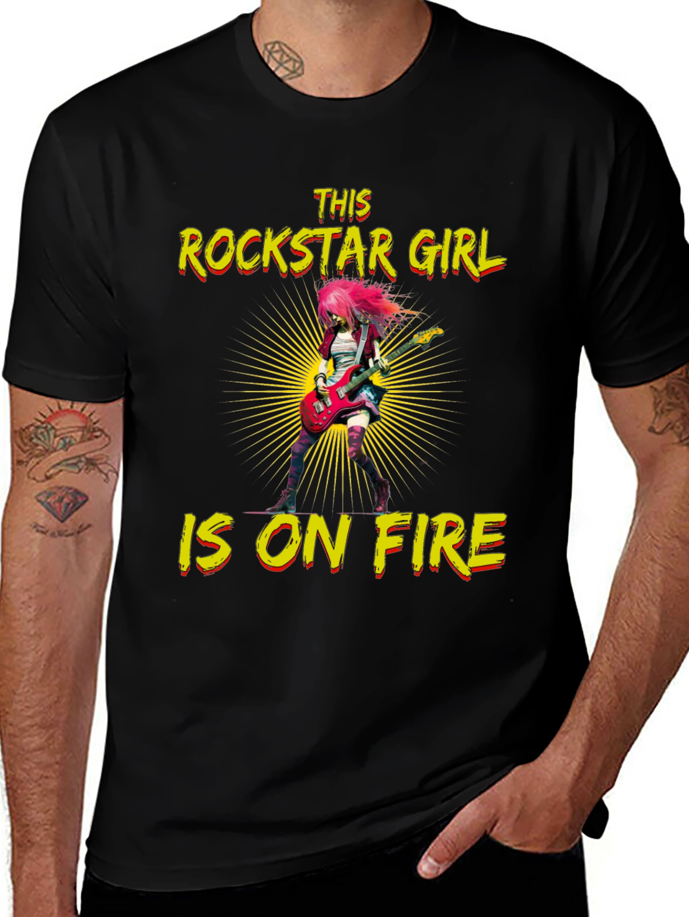 Variant 10 of Rockstar Girl on Fire Black T-Shirt