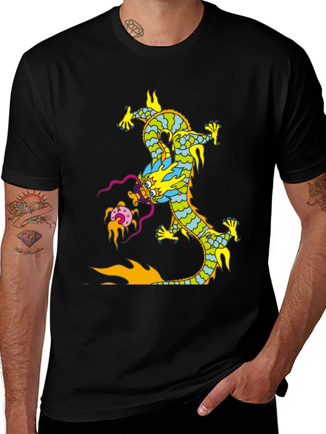 Variant 10 of Dragon Graphic Print Black T-Shirt