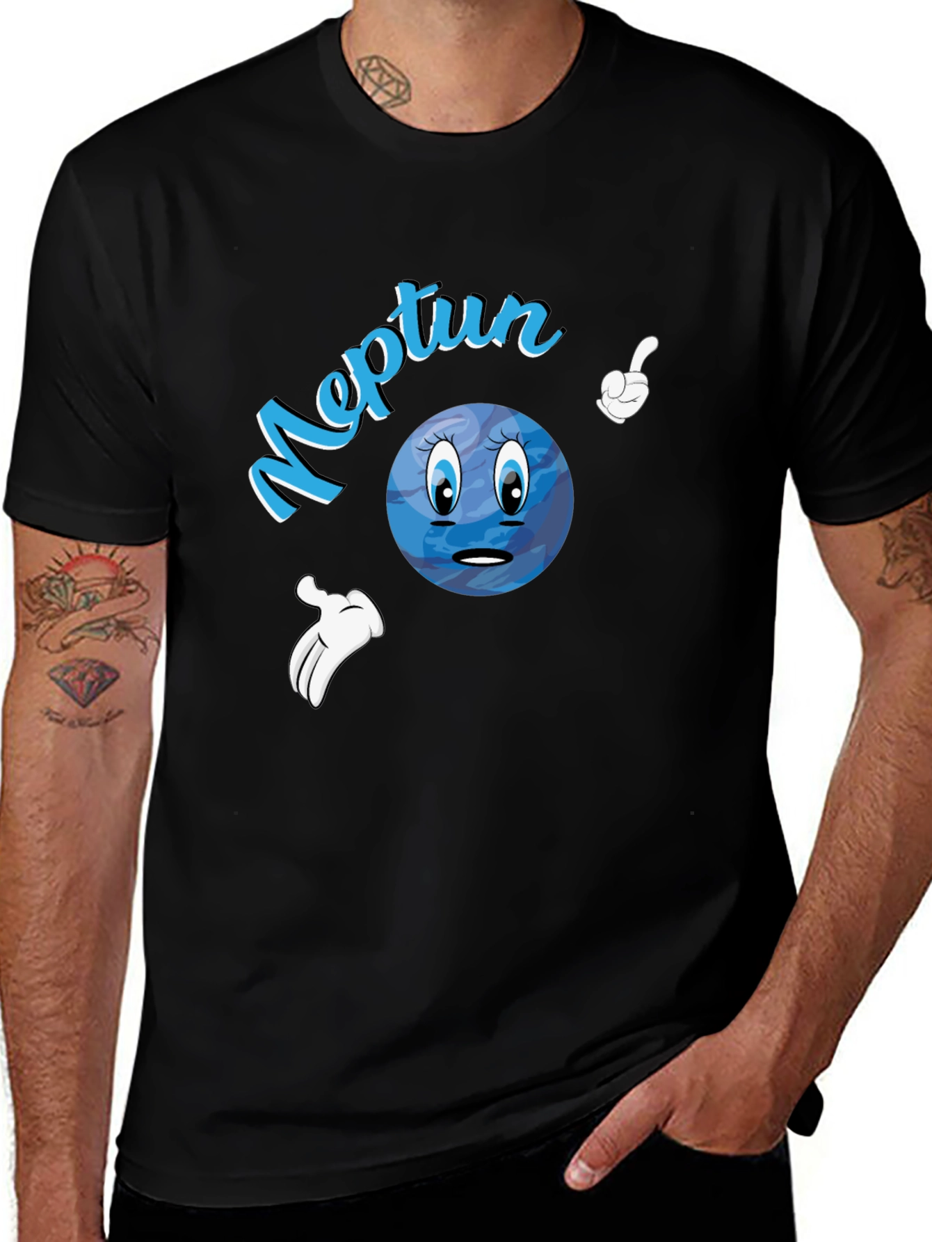 Neptune Cartoon Graphic Black T-Shirt