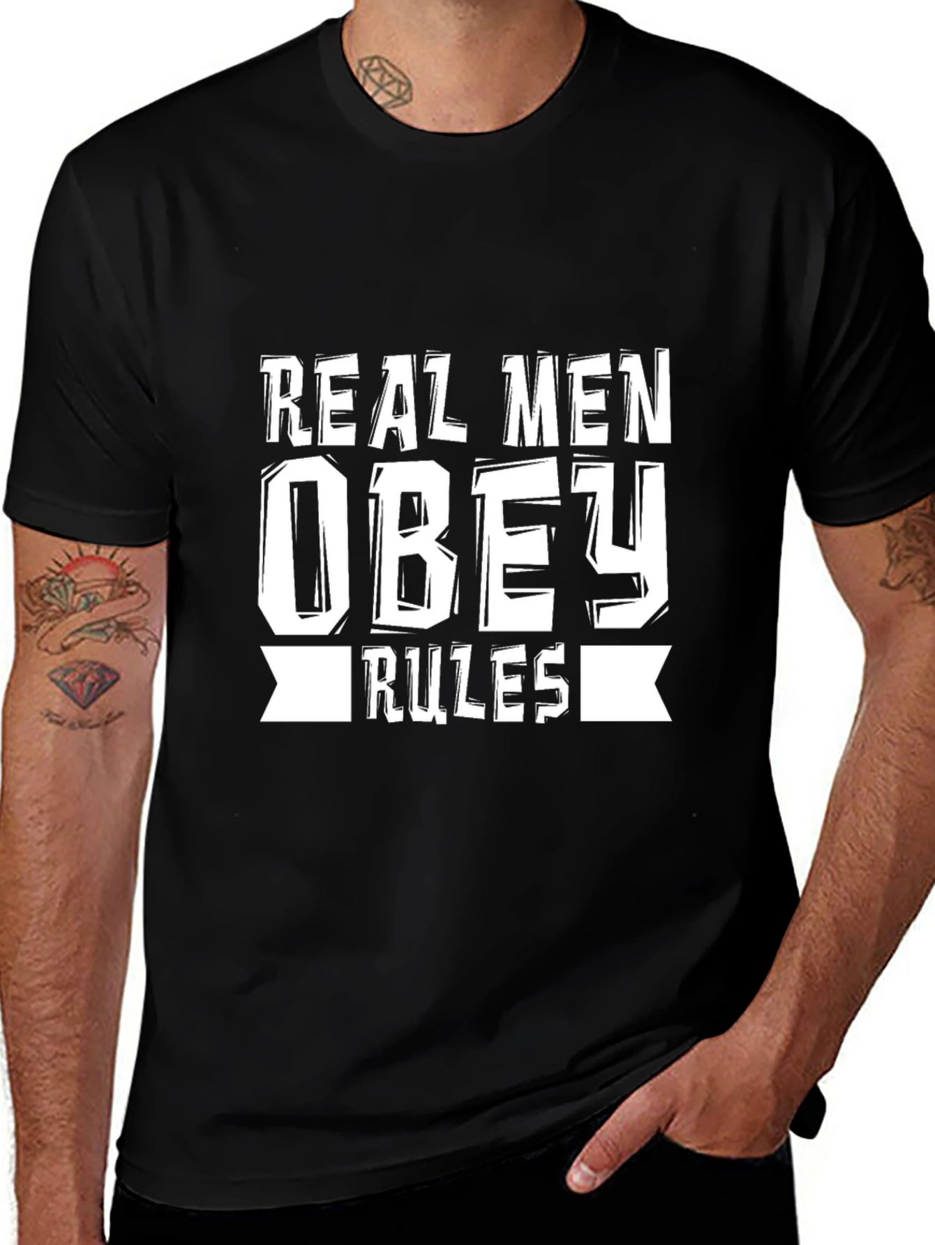 Variant 28 of Real Men Obey Rules Graphic Tee - Black