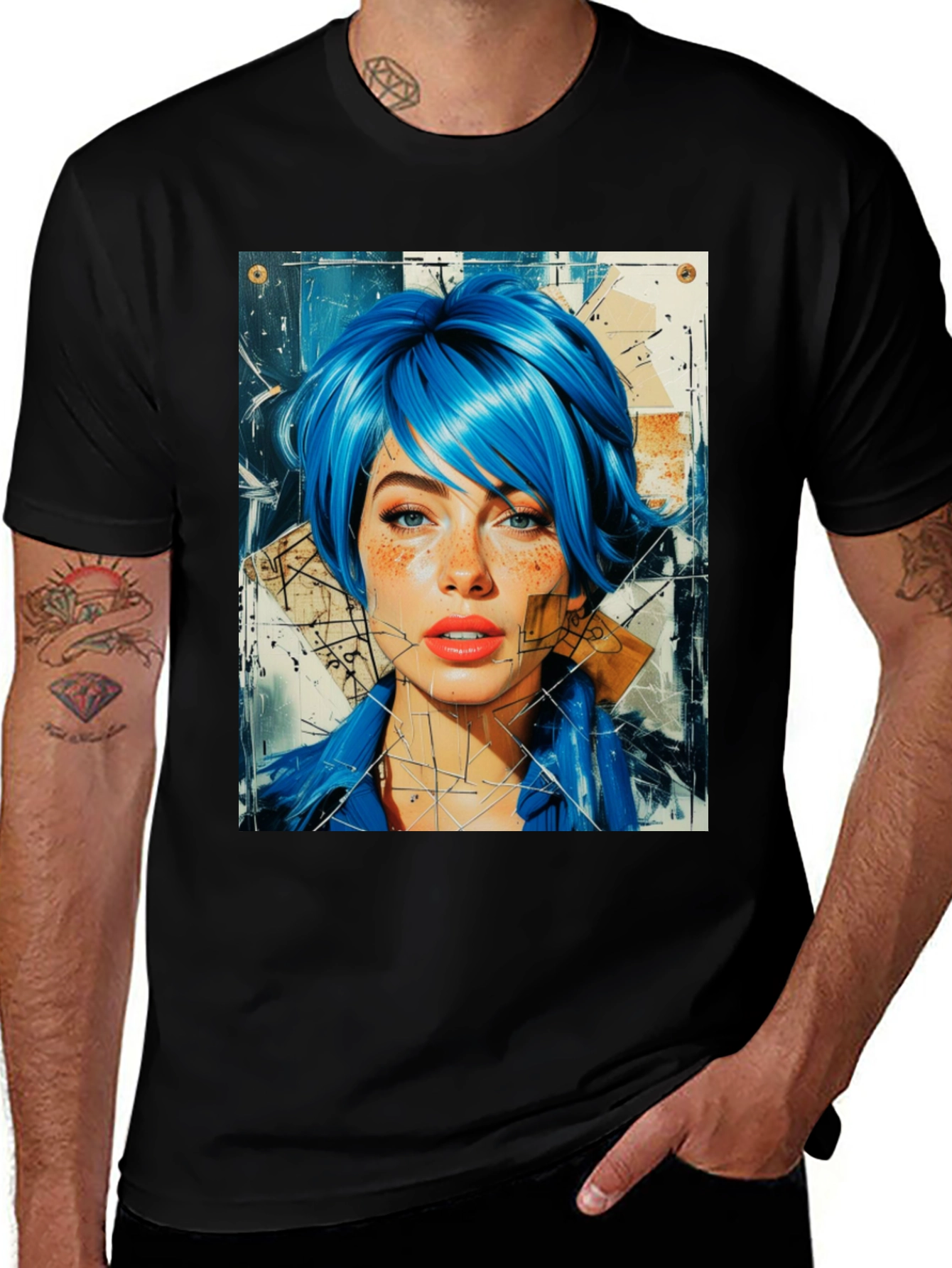 Abstract Blue Hair Woman Graphic Tee