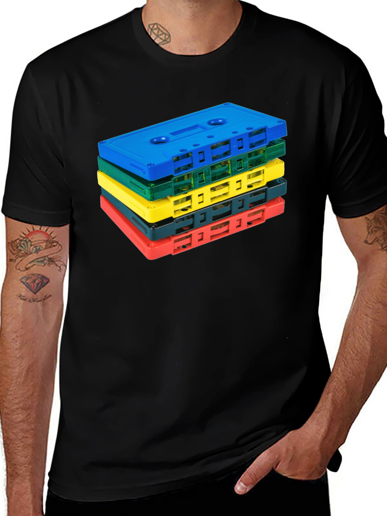 Variant 15 of Retro Cassette Tape Stack Graphic Tee - Black