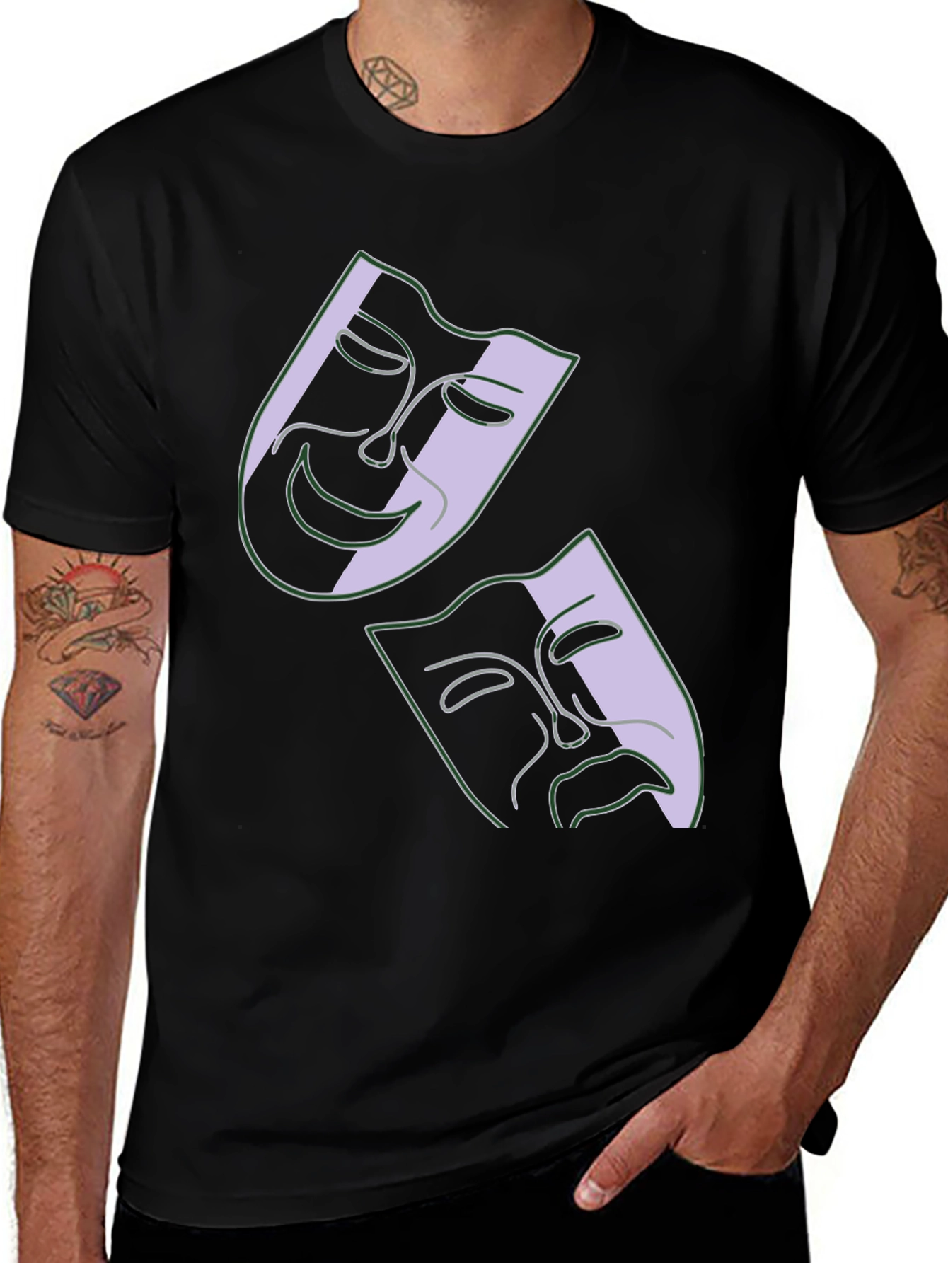 Variant 14 of Comedy & Tragedy Masks Graphic Black T-Shirt
