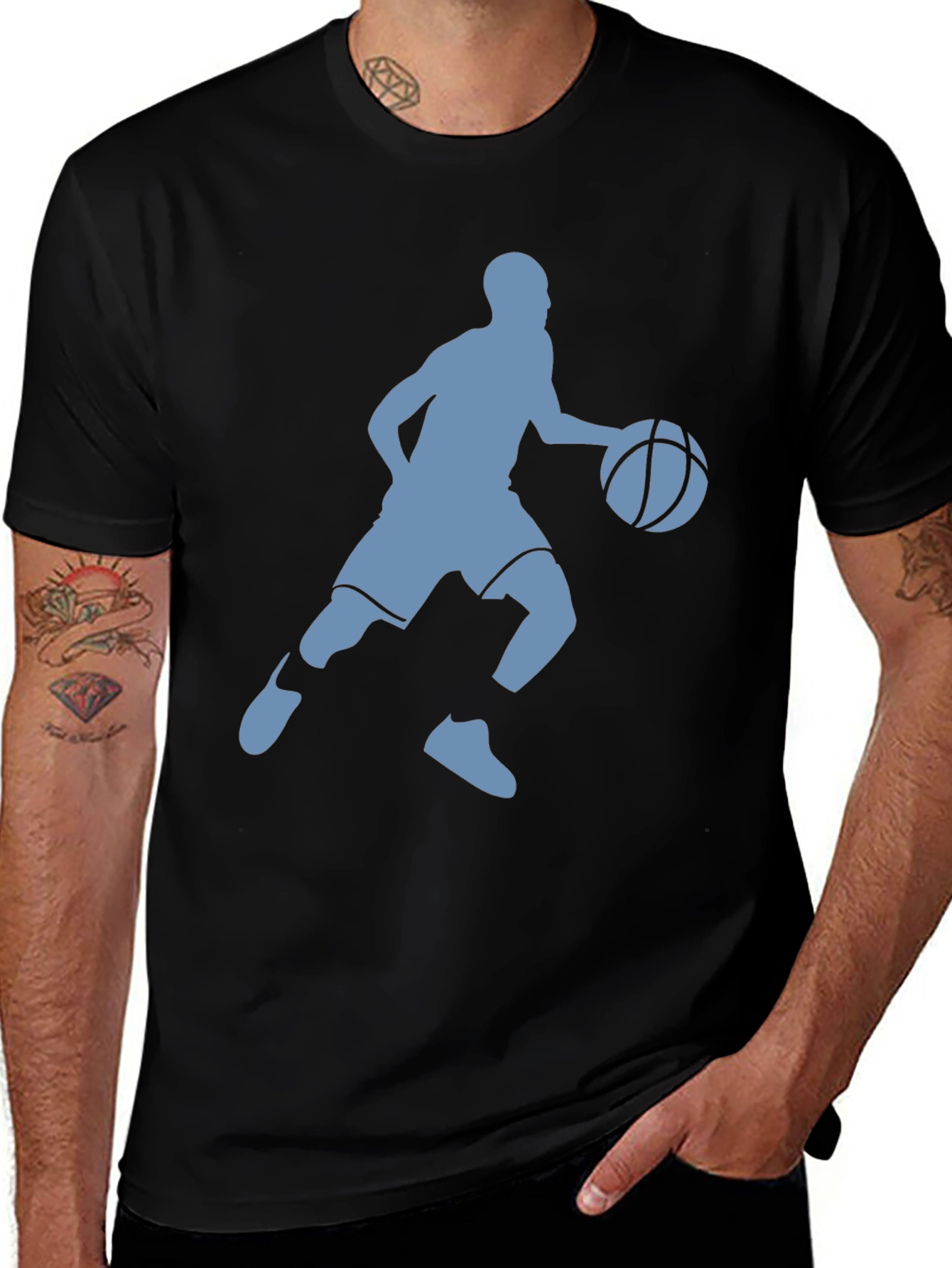 Variant 30 of Basketball Player Silhouette Graphic Tee - Black