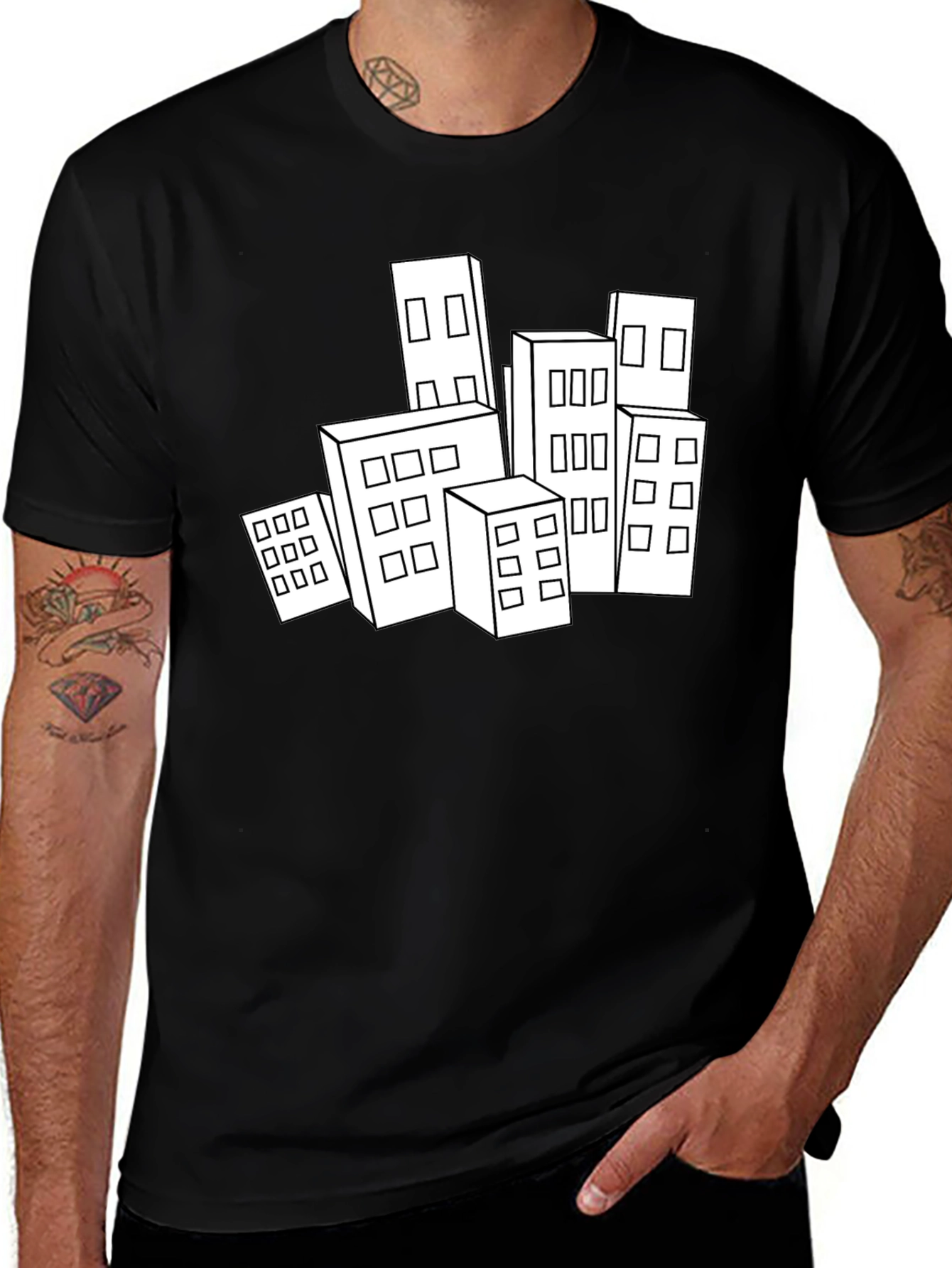 Variant 30 of Cityscape Graphic Print Black T-Shirt