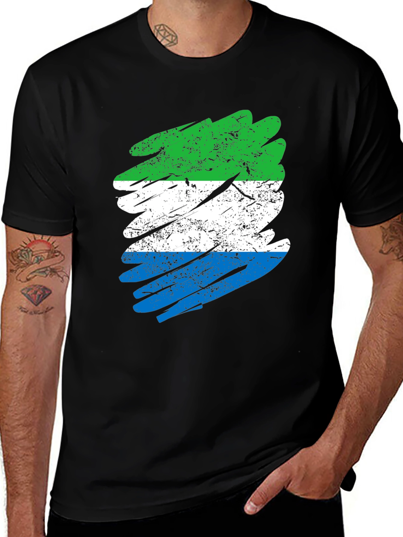 Variant 21 of Sierra Leone Flag Brush Stroke Black T-Shirt