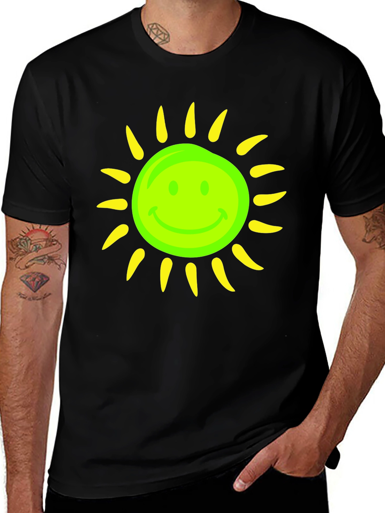 Variant 13 of Smiley Sun Graphic Tee - Black Casual T-Shirt
