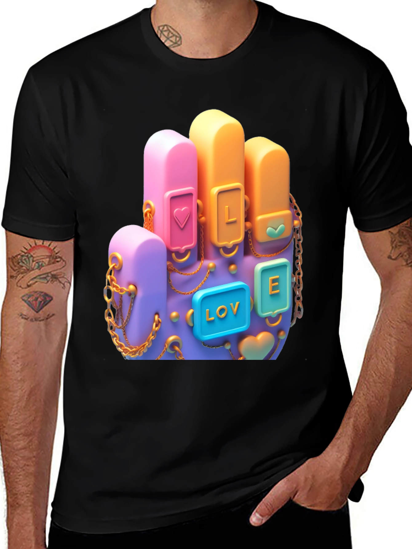 Variant 26 of Colorful 'Love' Graphic Print Black T-Shirt