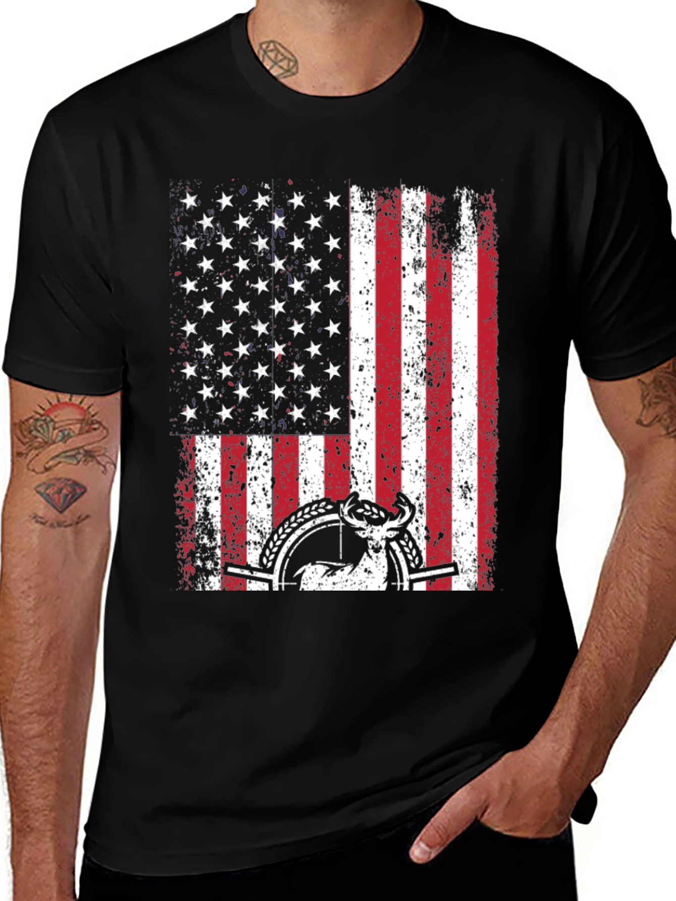 Variant 13 of American Flag Deer Hunting Graphic Tee
