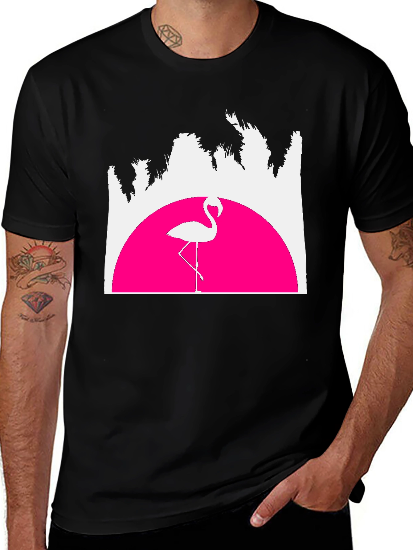 Black Retro Flamingo T-Shirt - Sunset Graphic Tee main image