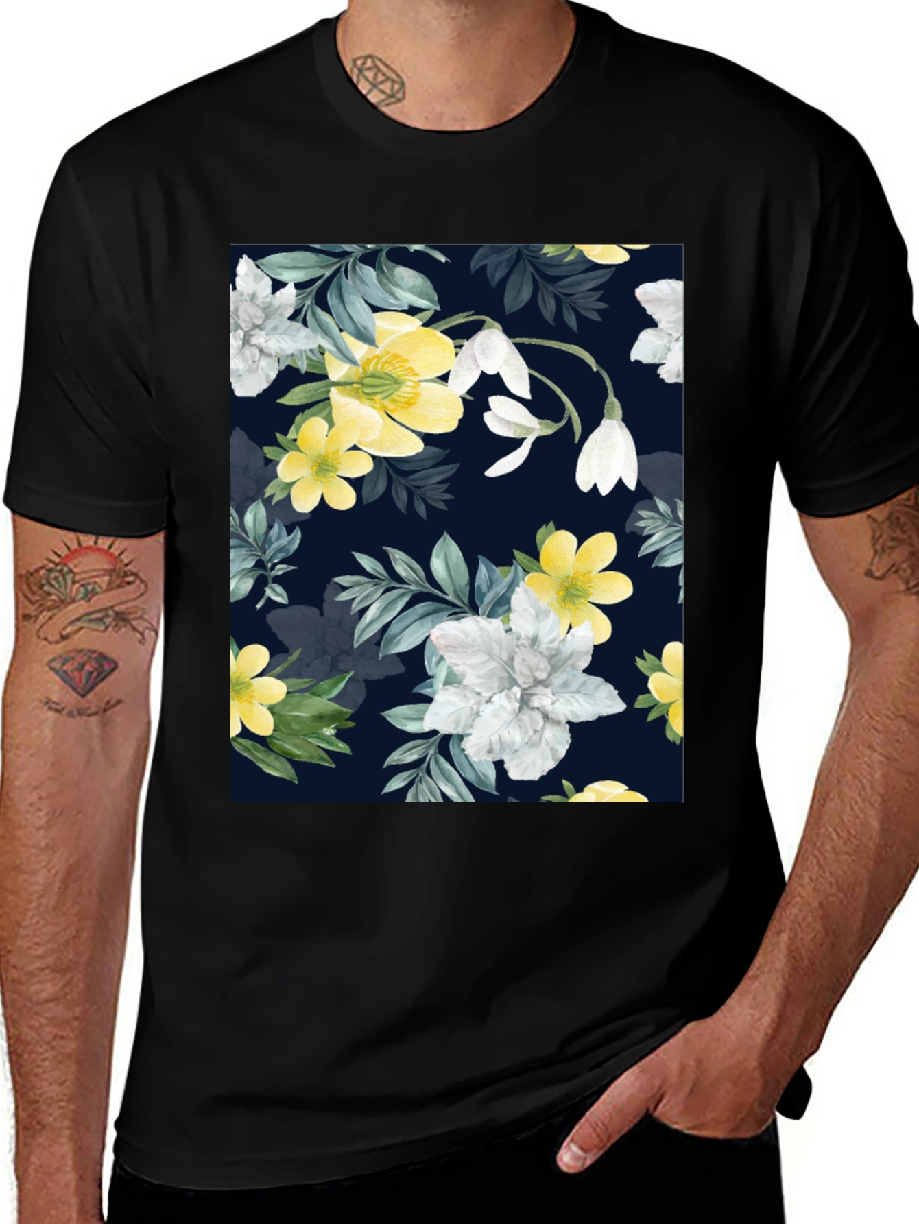 Variant 17 of Floral Print Black T-Shirt