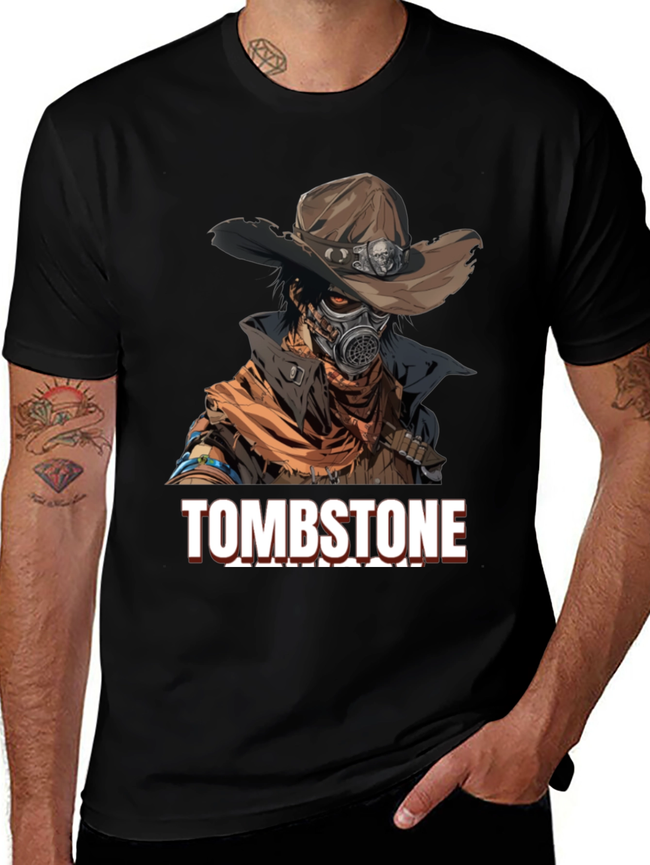 Tombstone Cowboy Graphic T-Shirt - Dark Western Style