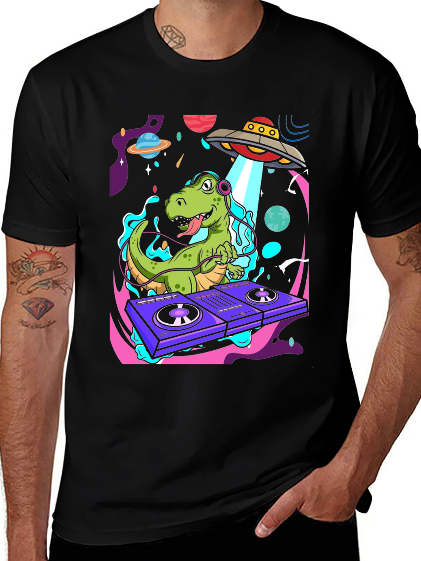 Black Dino DJ Graphic Tee - Out of this World Style main image