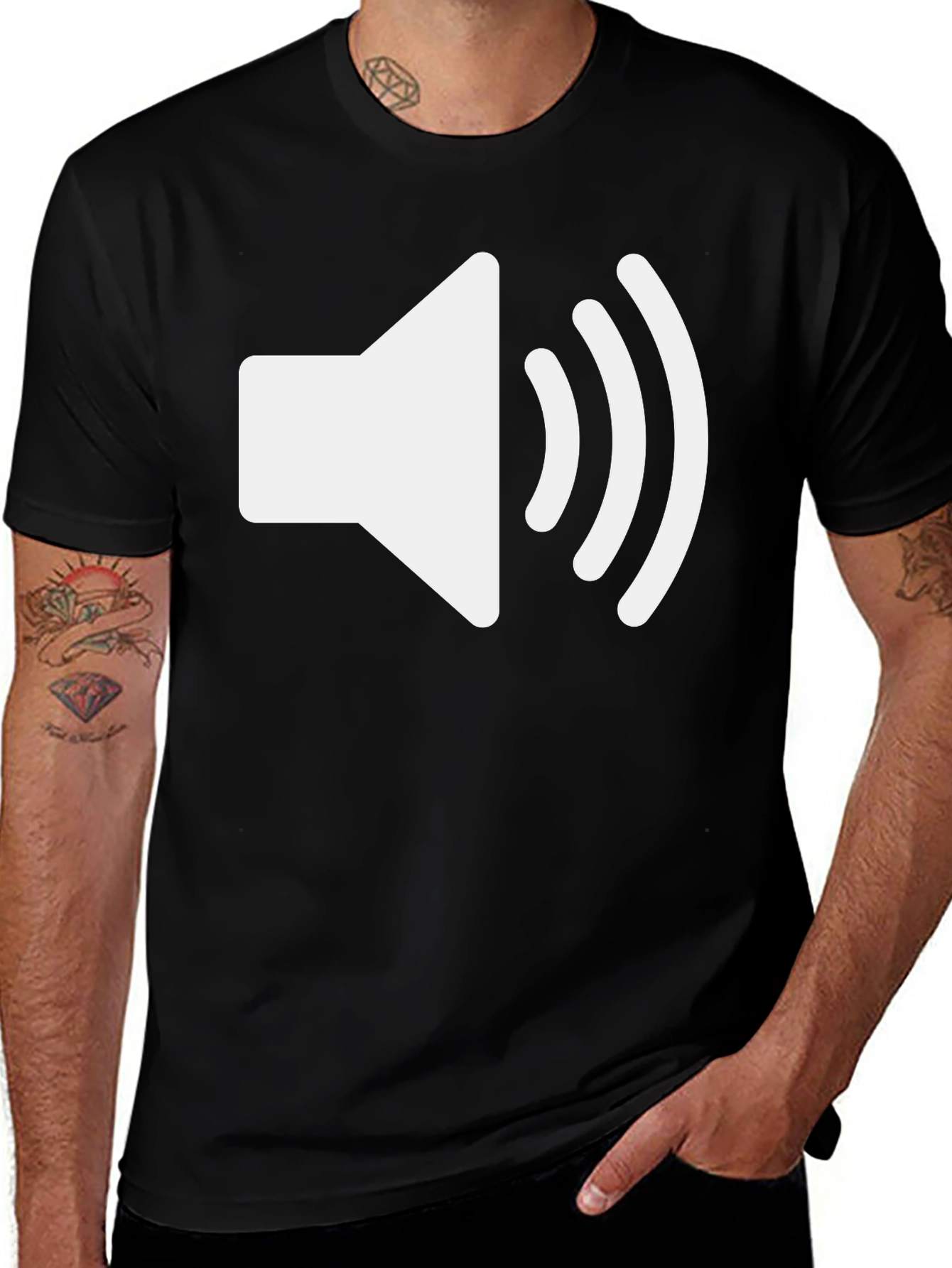 Variant 15 of Black T-Shirt with White Speaker Icon
